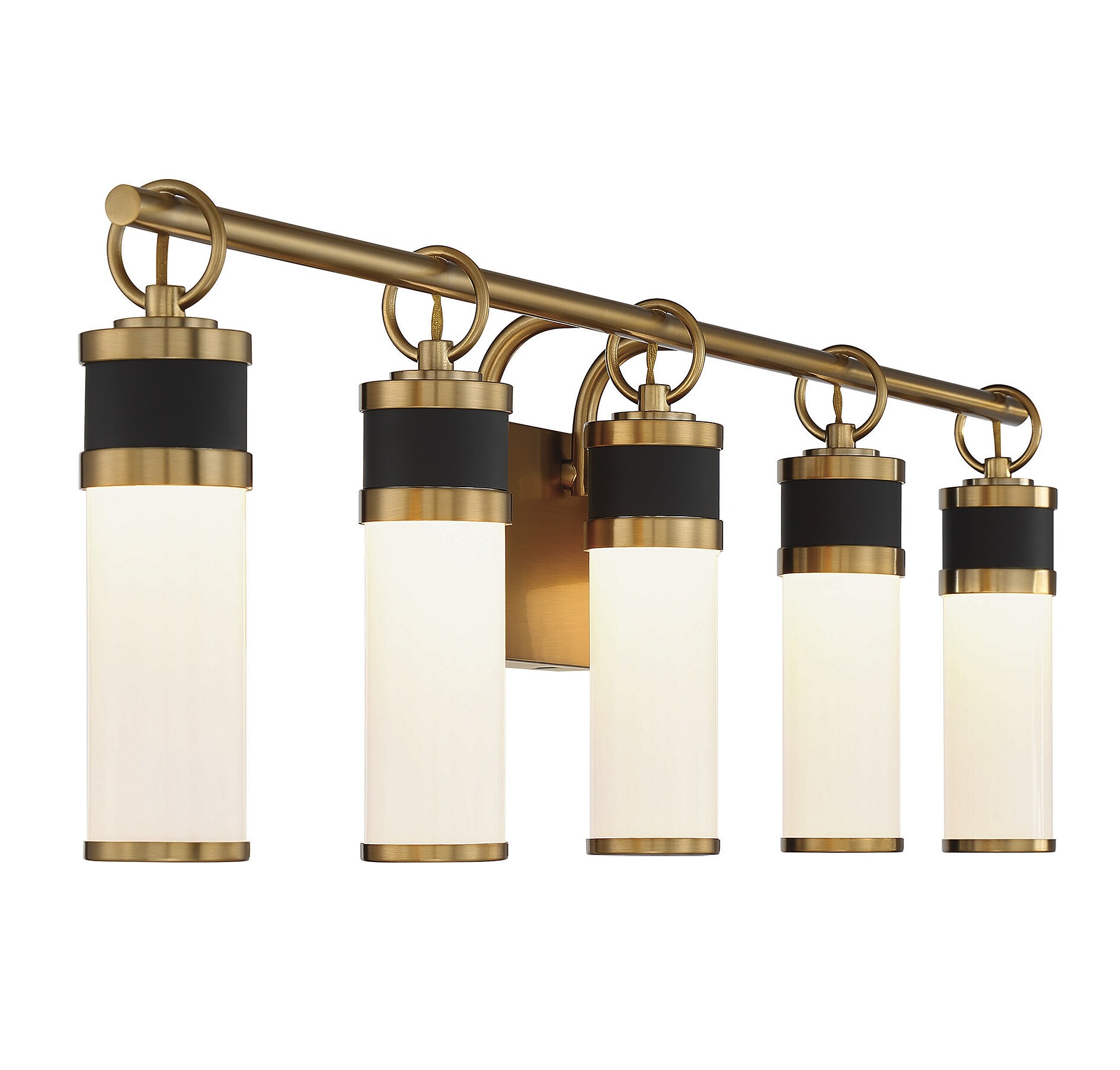 Matte Black and Warm Brass 5-Light LED Bathroom Vanity Fixture