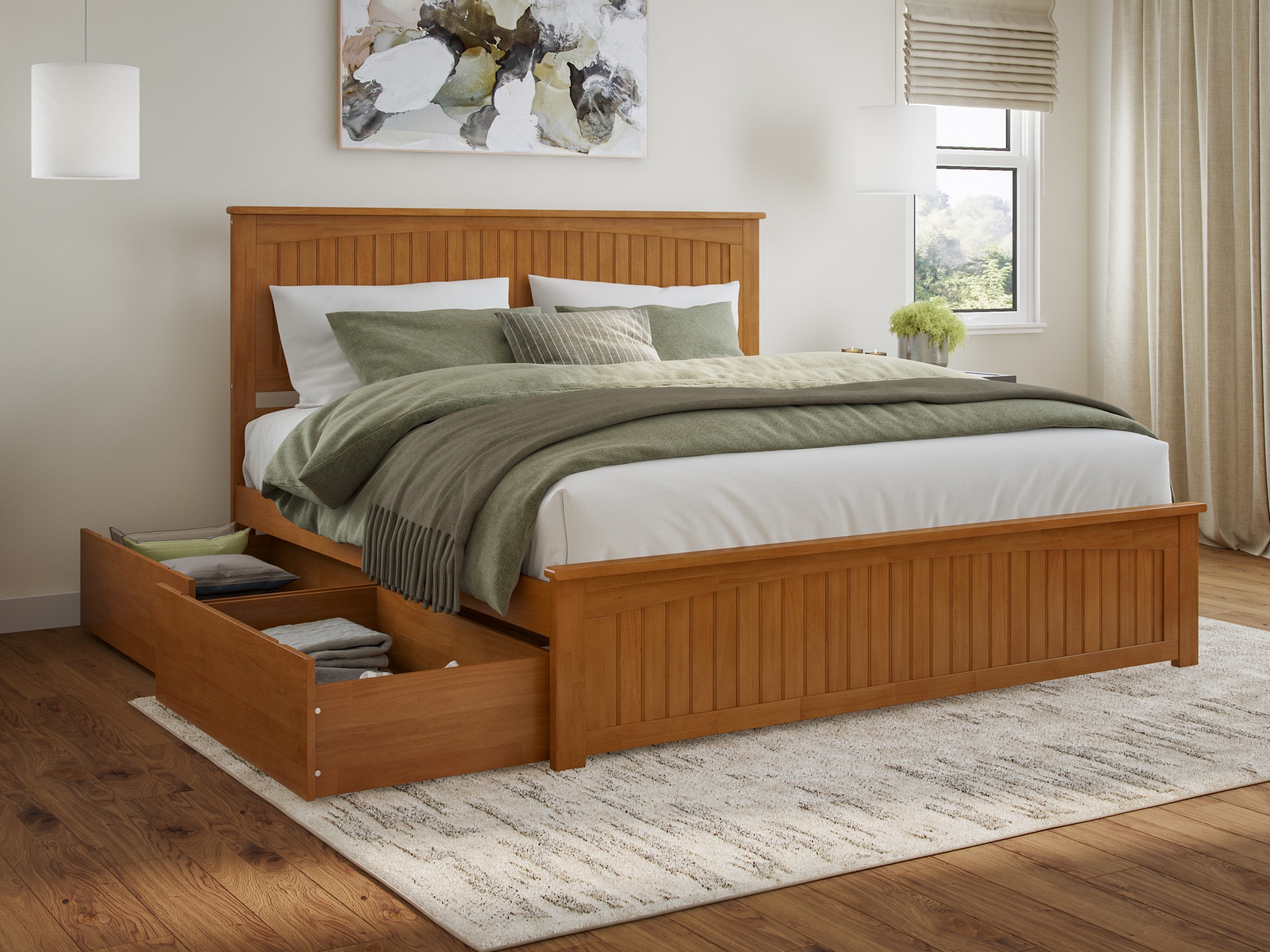 AFI AR825611T Nantucket Light Toffee King Wood Platform Bed with Storage