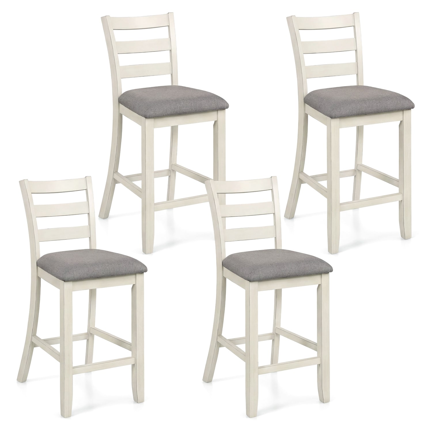 Slickblue - Set of 4 Counter Height Bar Stool with Cushioned Seat Backrest and Footrest for Kitch...