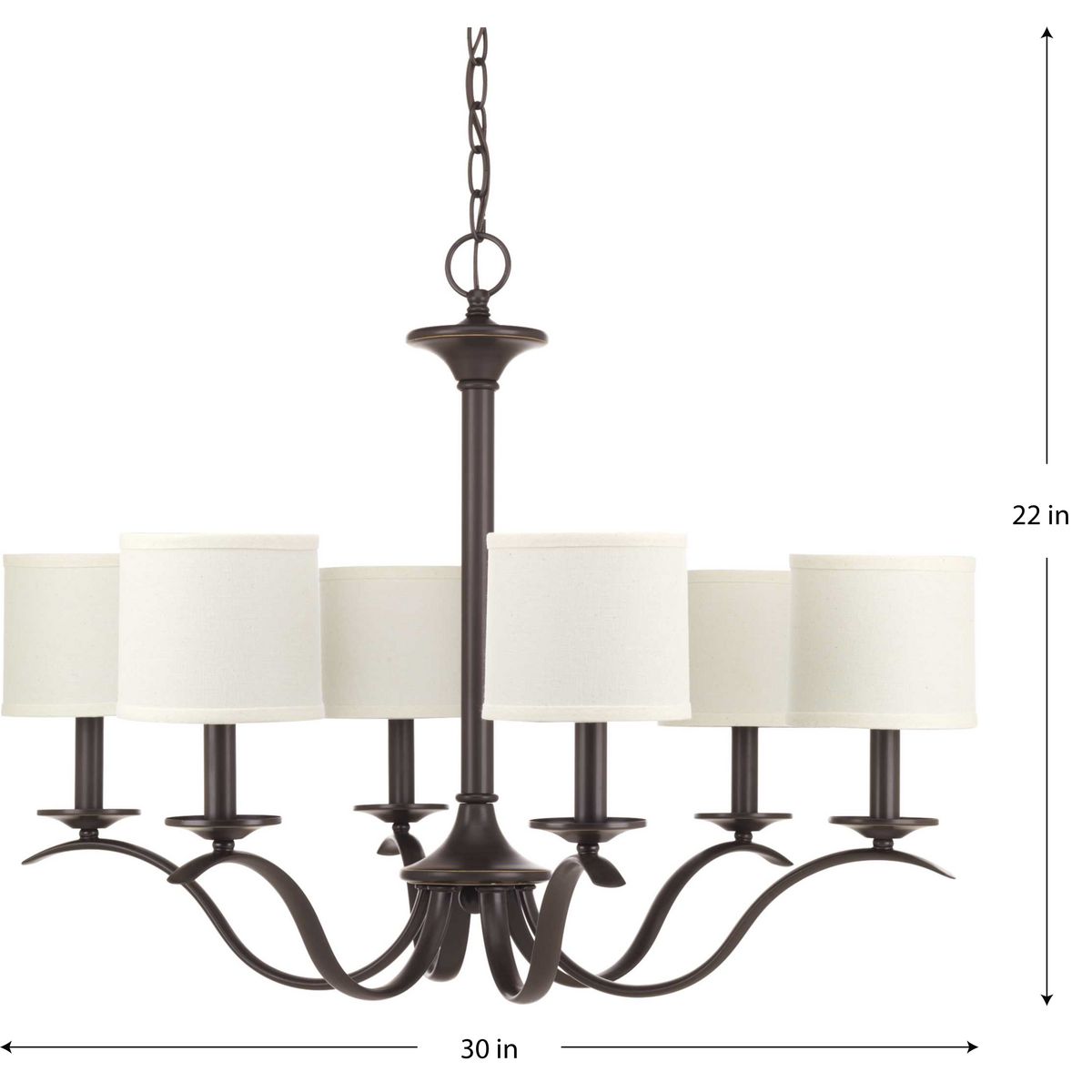 Antique Bronze 6-Light Chandelier with Off-White Linen Shades