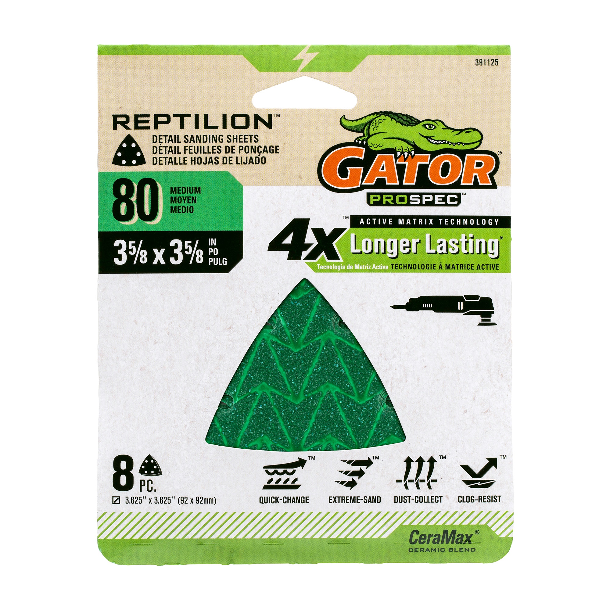 Gator 391125 Reptilion Oscillating 8 -Piece Ceramic alumina 80 -Grit Detail Sandpaper