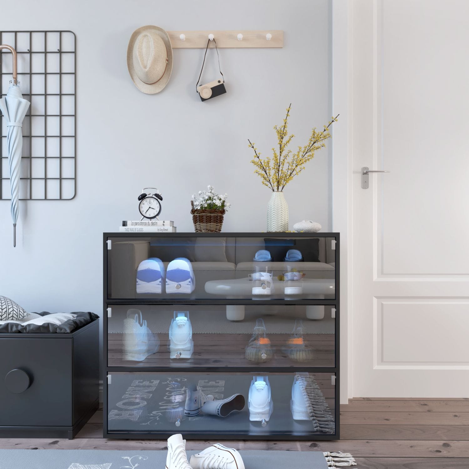 Blisstyle 28.53-in H 3 Tier 9 pair black Engineered wood Shoe cabinet