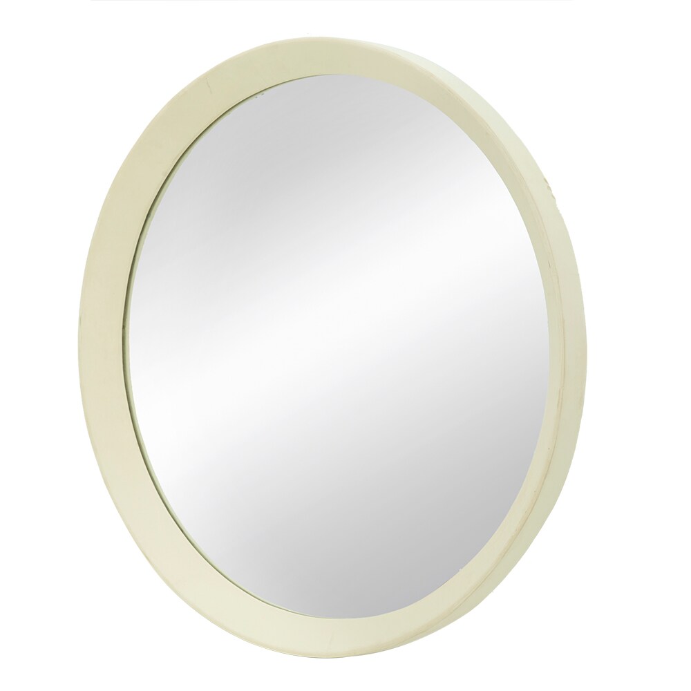 Cream Round Mango Wood Porthole Wall Mirror