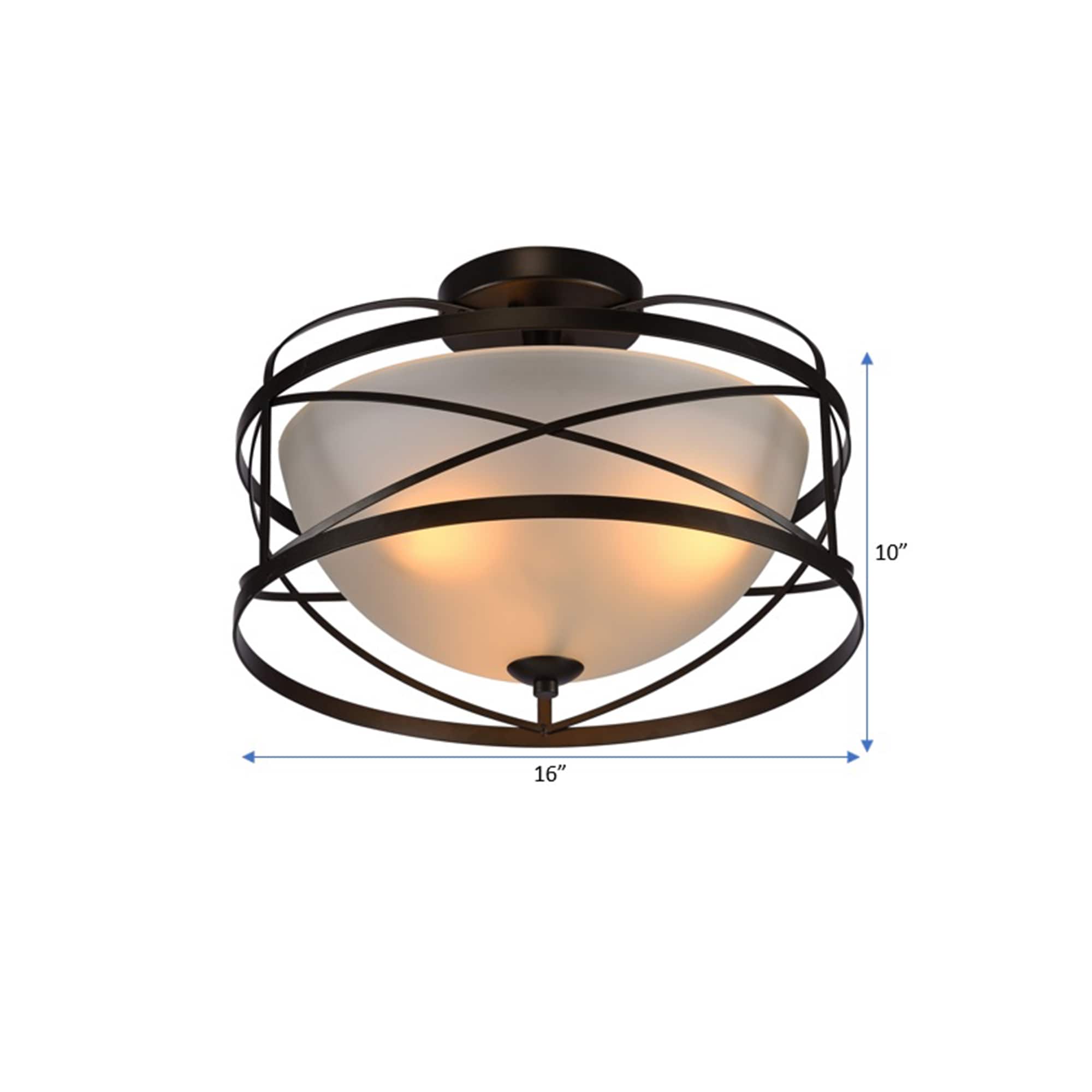Bertrand 14" Black Round Flushmount with Frosted Glass