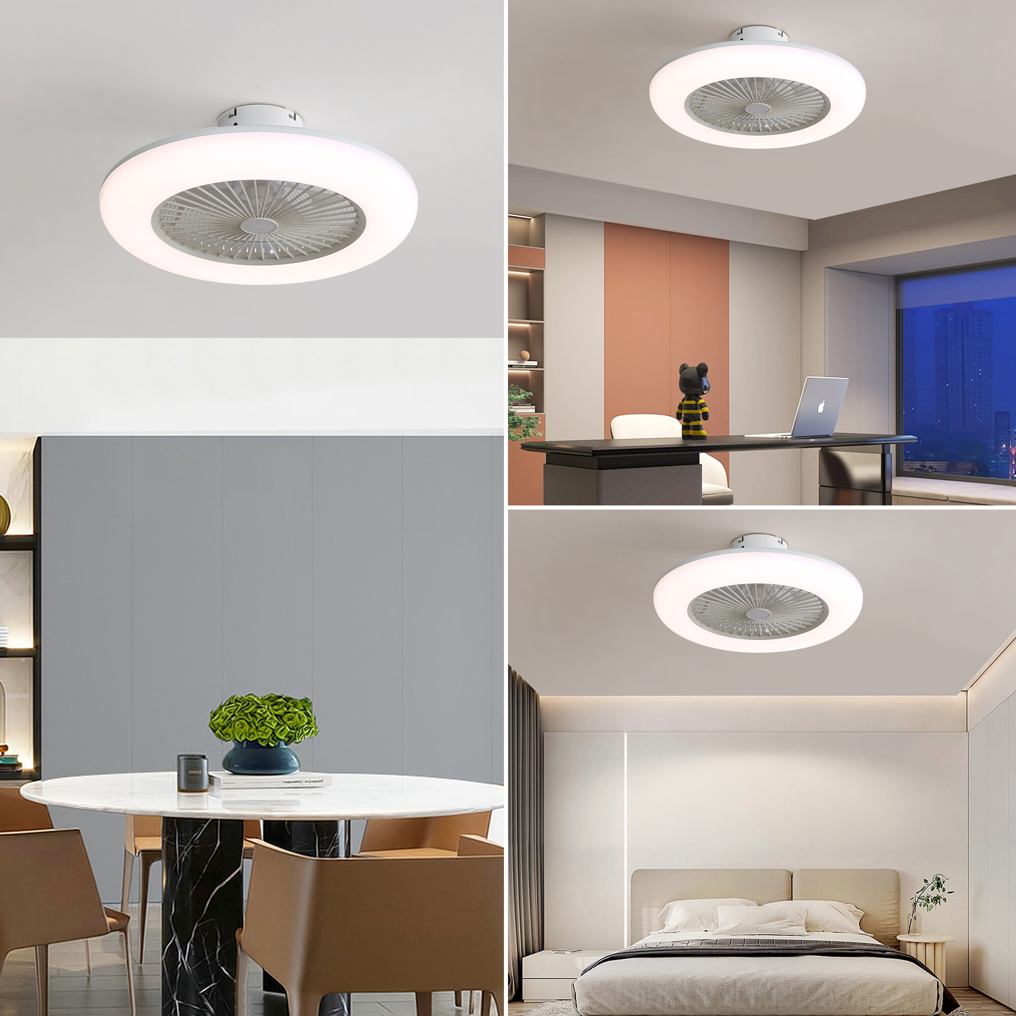 BANSA ROSE 22-in White with Abs Blades LED Indoor Flush Mount Ceiling ...