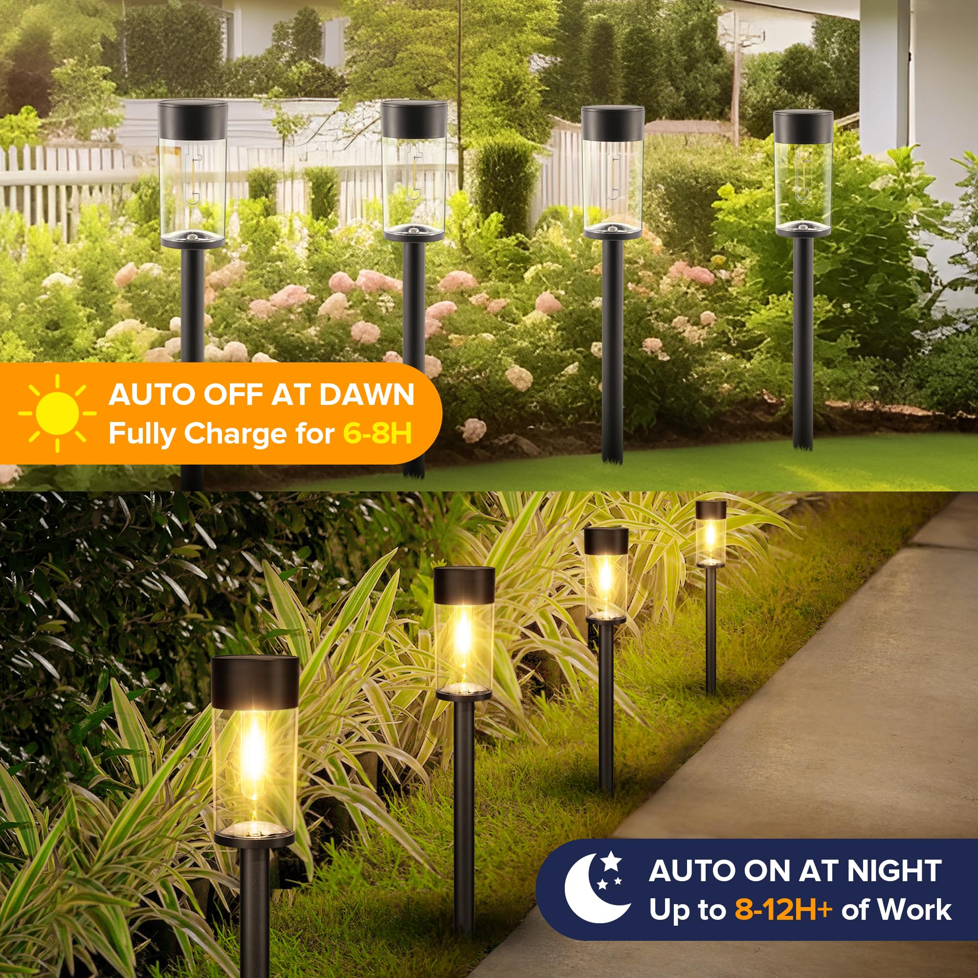 Vrbgify 8 Pack Solar Pathway Lights Outdoor Bright Warm White LED ...