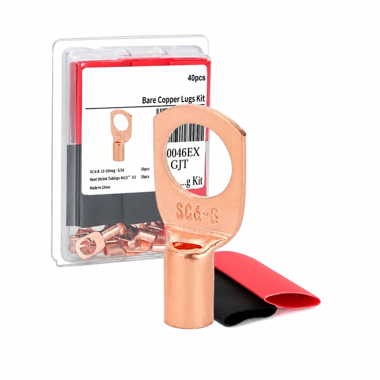 Aoibox  20 Piece 12 10 AWG Copper Ring Terminals 5 16 in M8 Heavy Duty Cable Lugs with 3 1 Heat Shrink Tubing