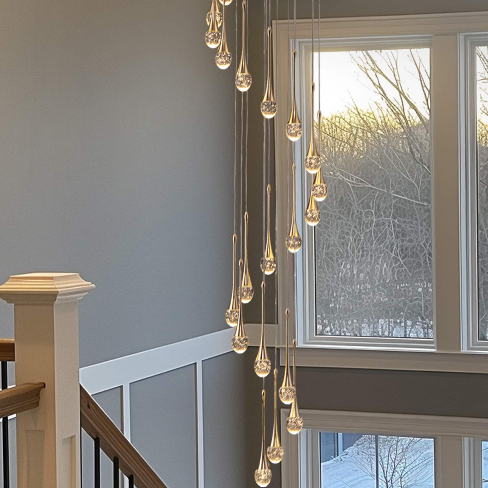 Antoine DCL057 Tiered Raindrop Foyer Chandelier 36 -Light Oil-rubbed Gold Modern/contemporary Integrated LED Crystal For Use in Bedrooms, Dining Rooms, Foyers, Kitchens, Living Rooms Chandelier