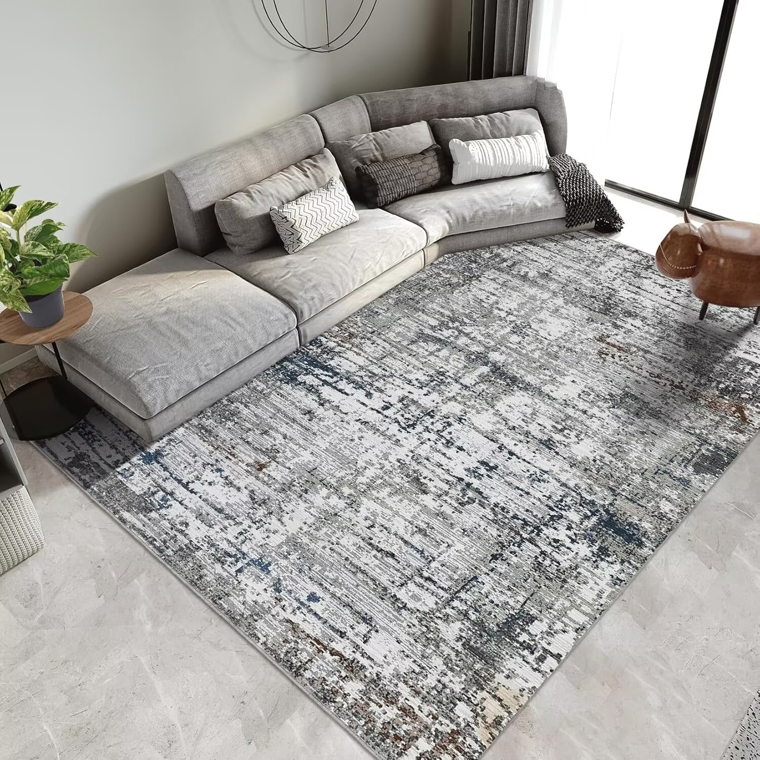 Garvee YXY-LO-PHO-16LW2KLK 5 x 7 (ft) Loomed Polyester Taupe Rectangular Indoor Abstract Mid-Century Modern Machine washable Area rug