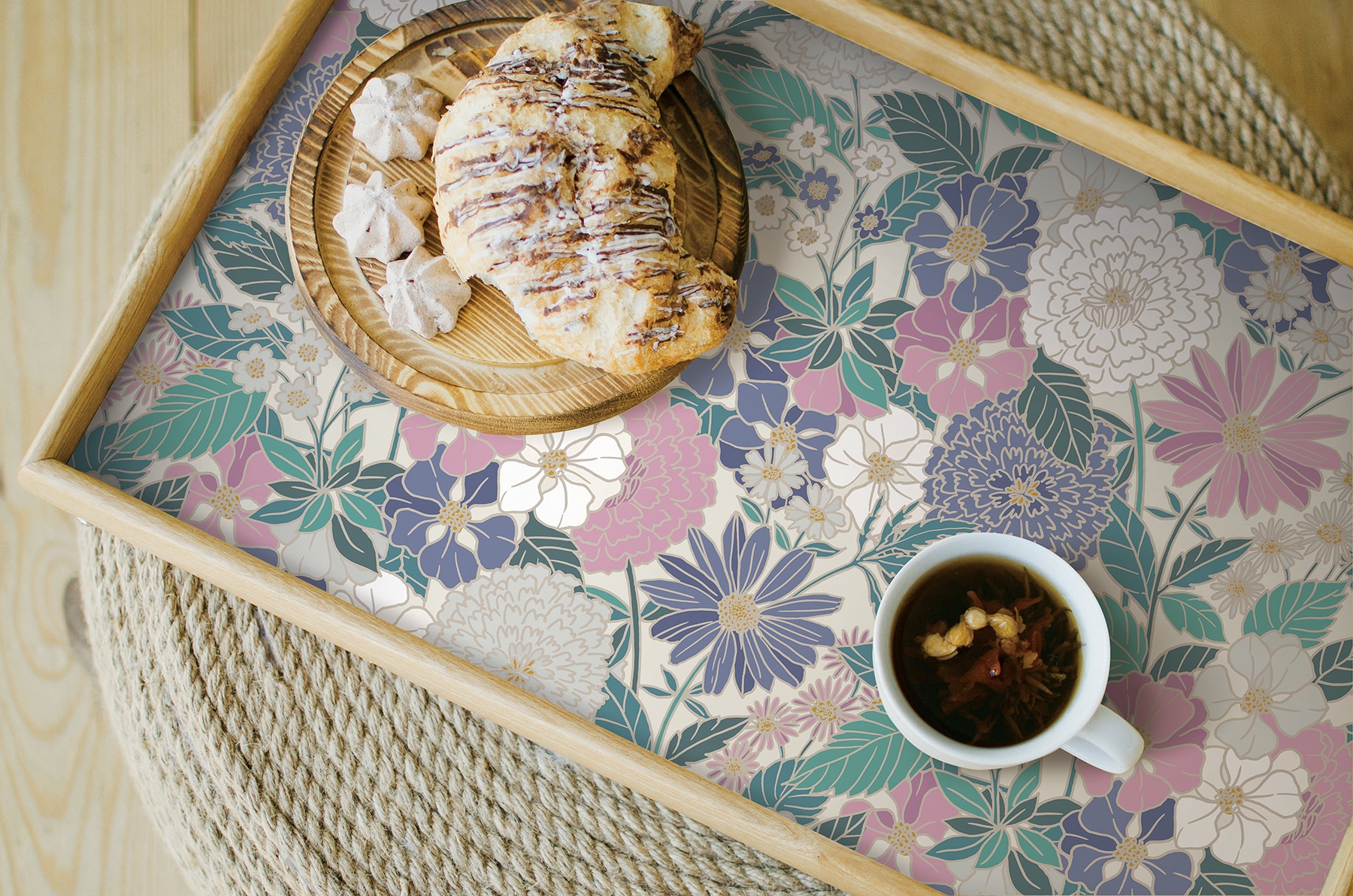 Pink and Beige Bohemian Floral Peel and Stick Wallpaper Roll