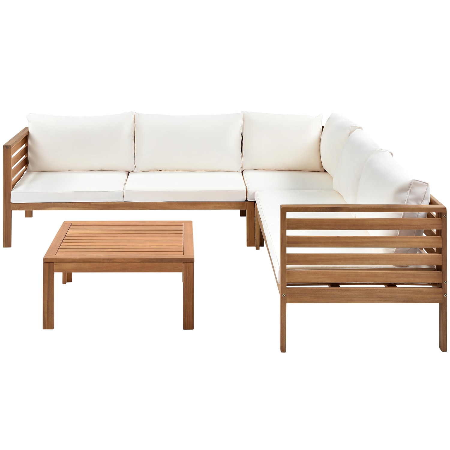 Bybafun YA3800125 Outdoor Sectional with Beige Cushions and Acacia Frame