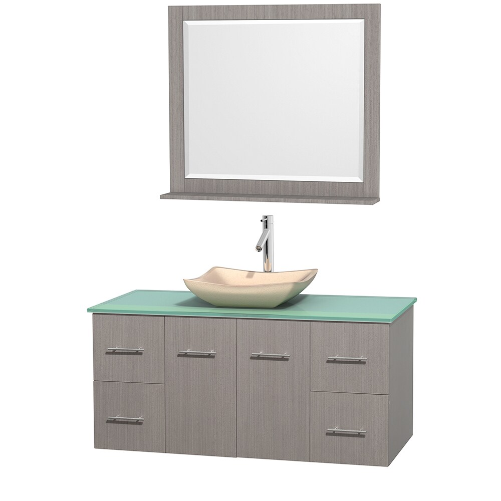 Wyndham Collection WCVW00948SGOGGGS2M36 Centra 48-in Gray Oak Single Sink Bathroom Vanity with Green Tempered Glass Top (Mirror Included)
