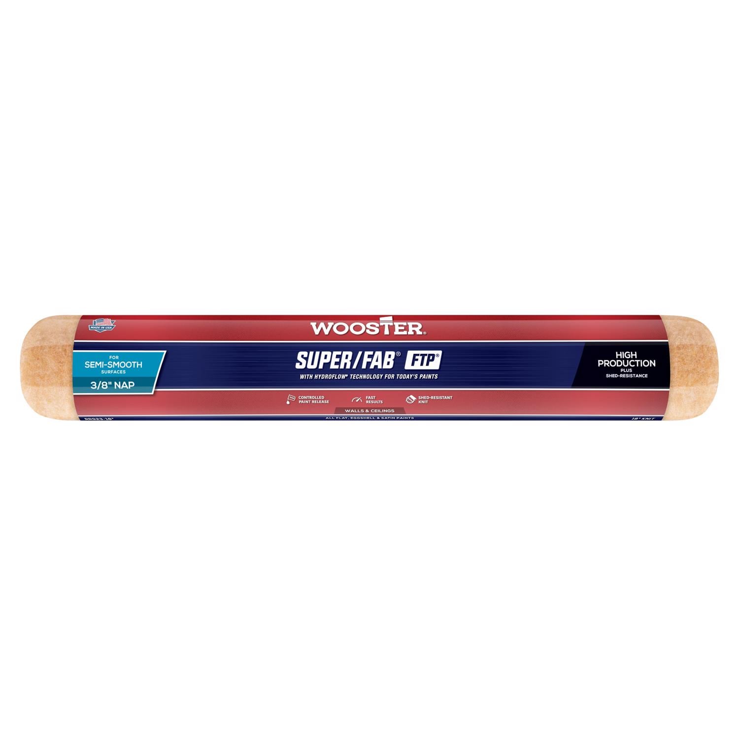 Wooster -  Super/Fab FTP Synthetic Blend 18 in. W X 3/8 in. Regular Paint Roller Cover 1 pk