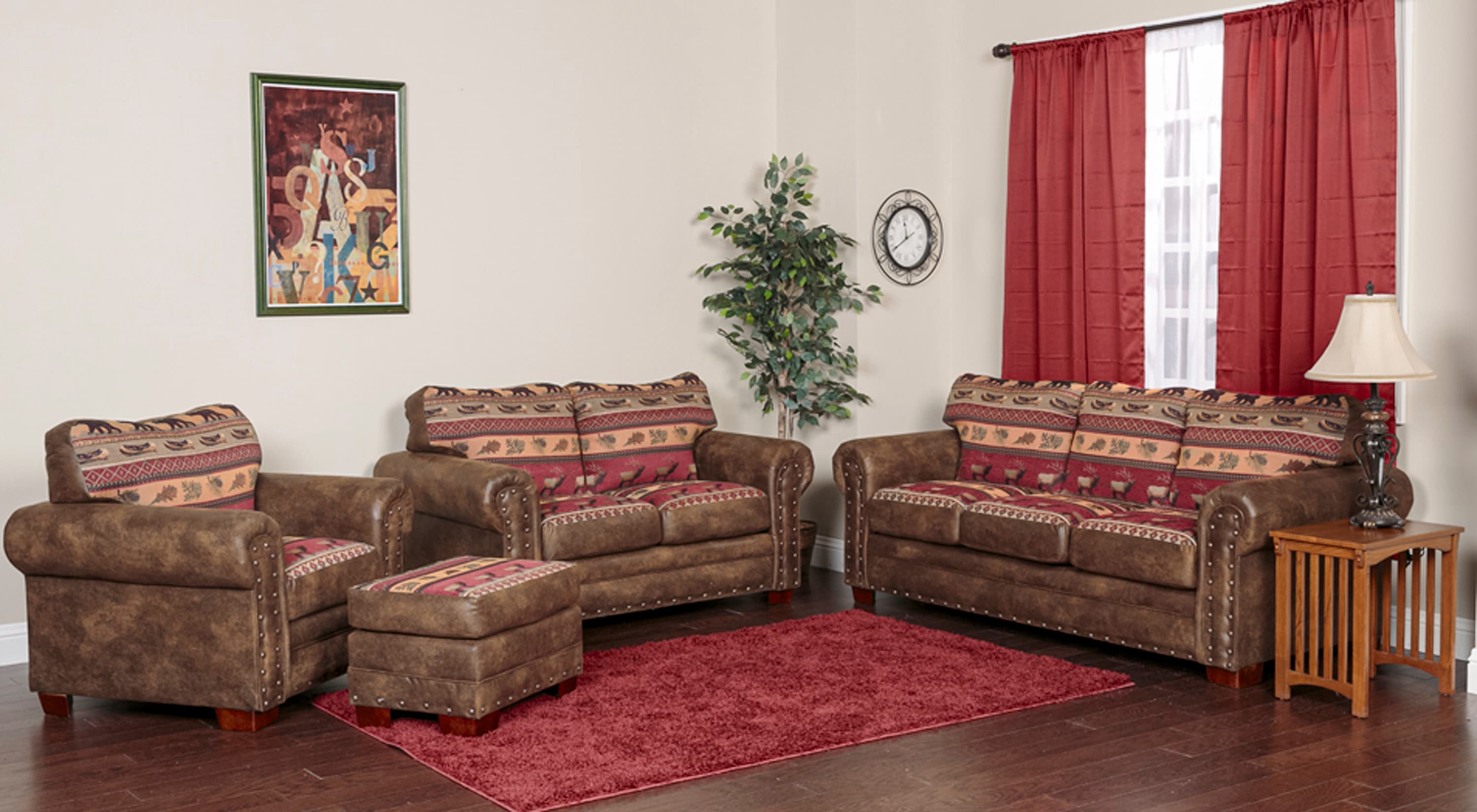 Sierra Lodge Brown Microfiber 4-Piece Sofa Set with Nailhead Accents