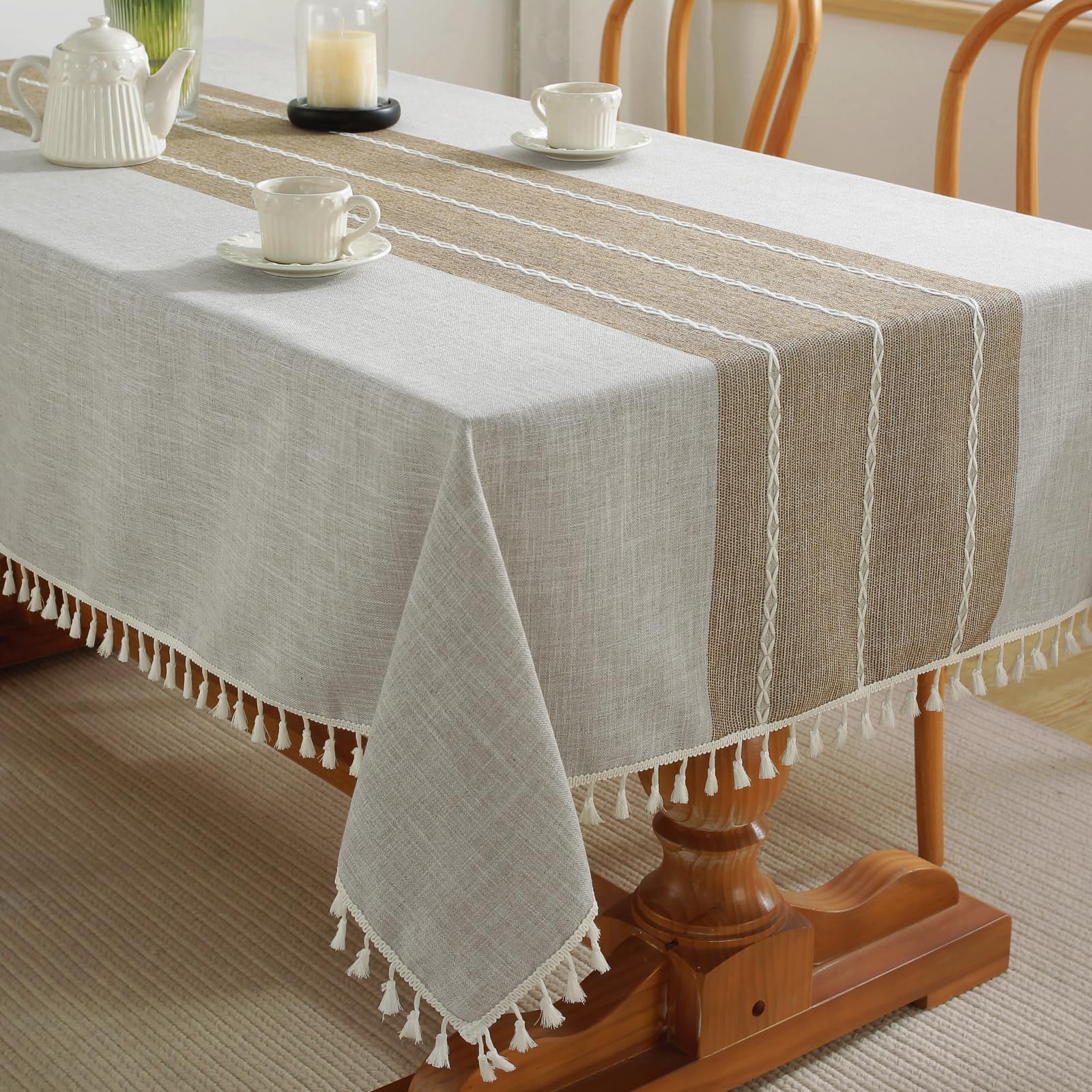 Phewnyzo  Outdoor Table Cloth Rectangle Waterproof Cotton Linen Rustic Table Cover for Picnic Camping Party Kitchen Dining 55x75 Inches
