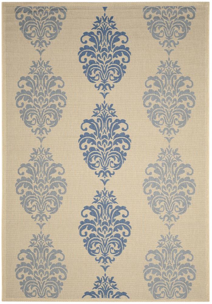Safavieh CY2720-3101-6 Courtyard Bermuda 7 x 10 (ft) Loomed Polypropylene Natural/Blue Rectangular Indoor/Outdoor Damask Coastal Area rug