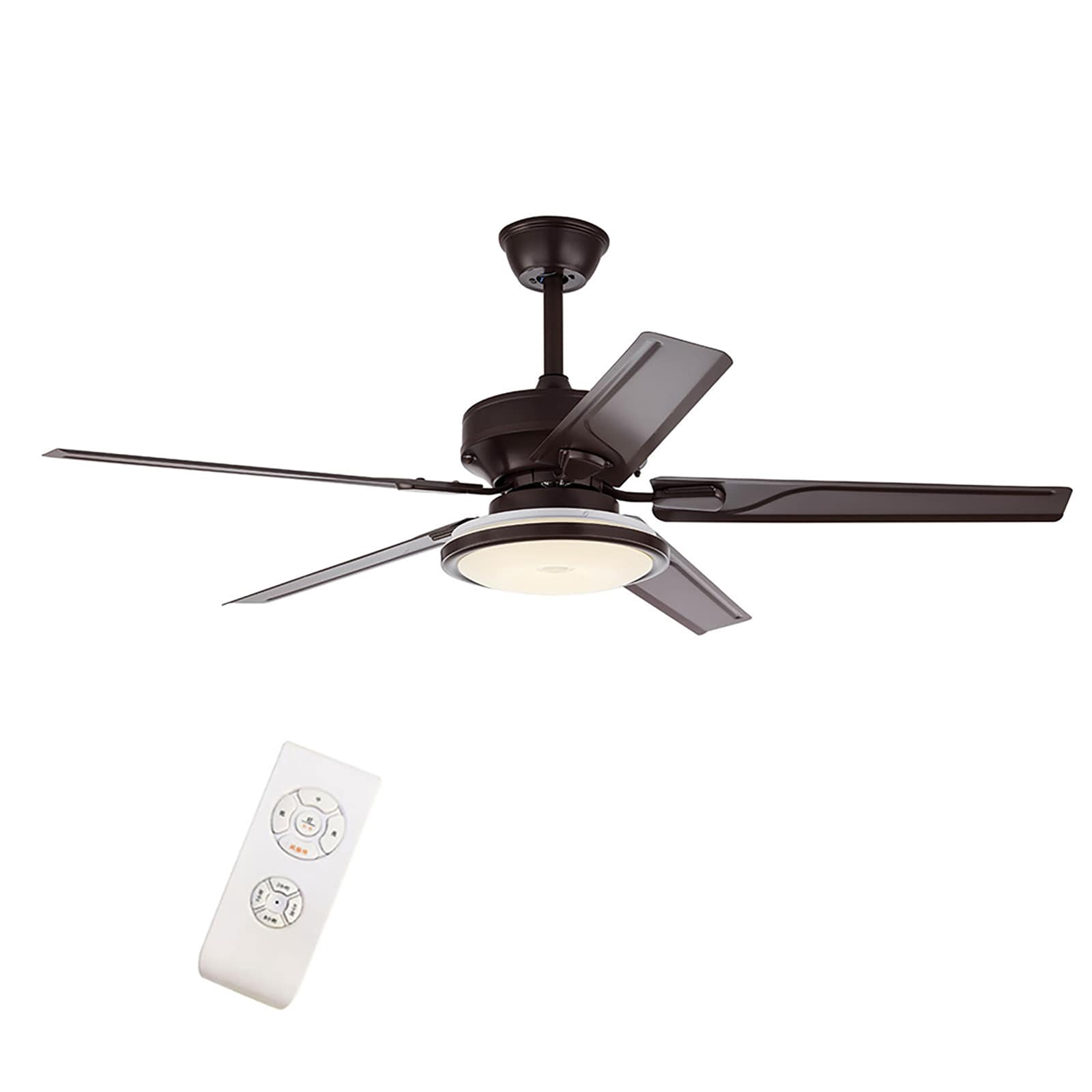 Oukaning HG-HCXLST-3362-US 48-in Color-Changing Integrated LED Retro Style Brown Stainless Steel with Stainless Steel Blades Chandelier Ceiling Fan With Light - Remote Included ( 5 -Blade )