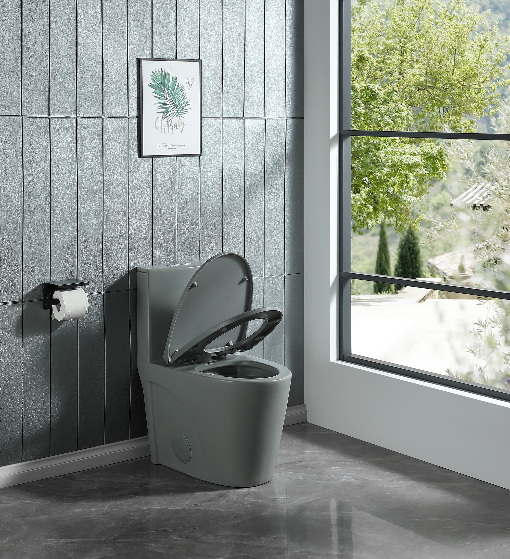 Forclover BHI-T60 BTH Light Gray Dual Flush Elongated Standard height Soft Close 1-piece Toilet 12-in Rough-In 1.6 GPF