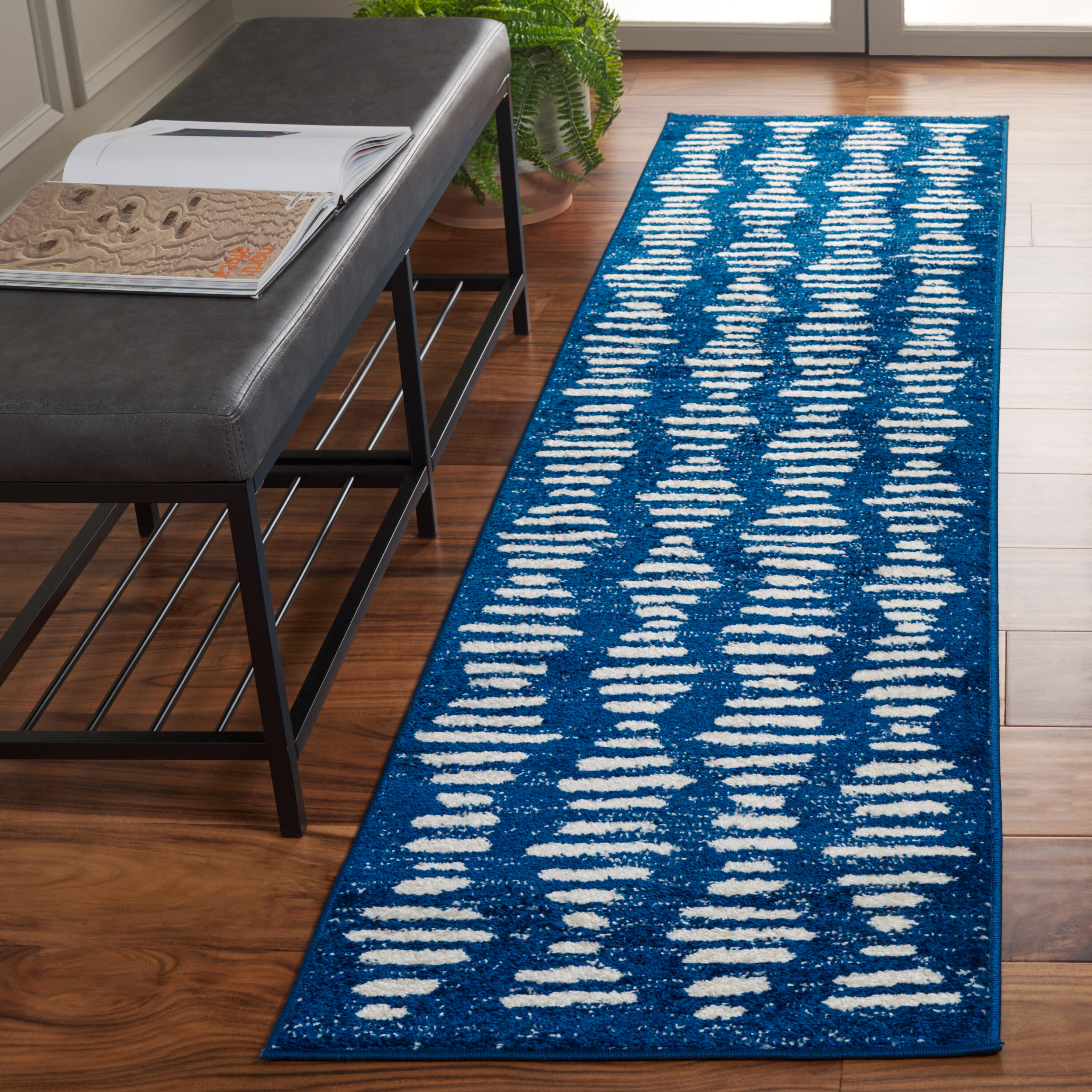 Tulum 644N Navy/Ivory 2 x 8 Rectangular Runner rug