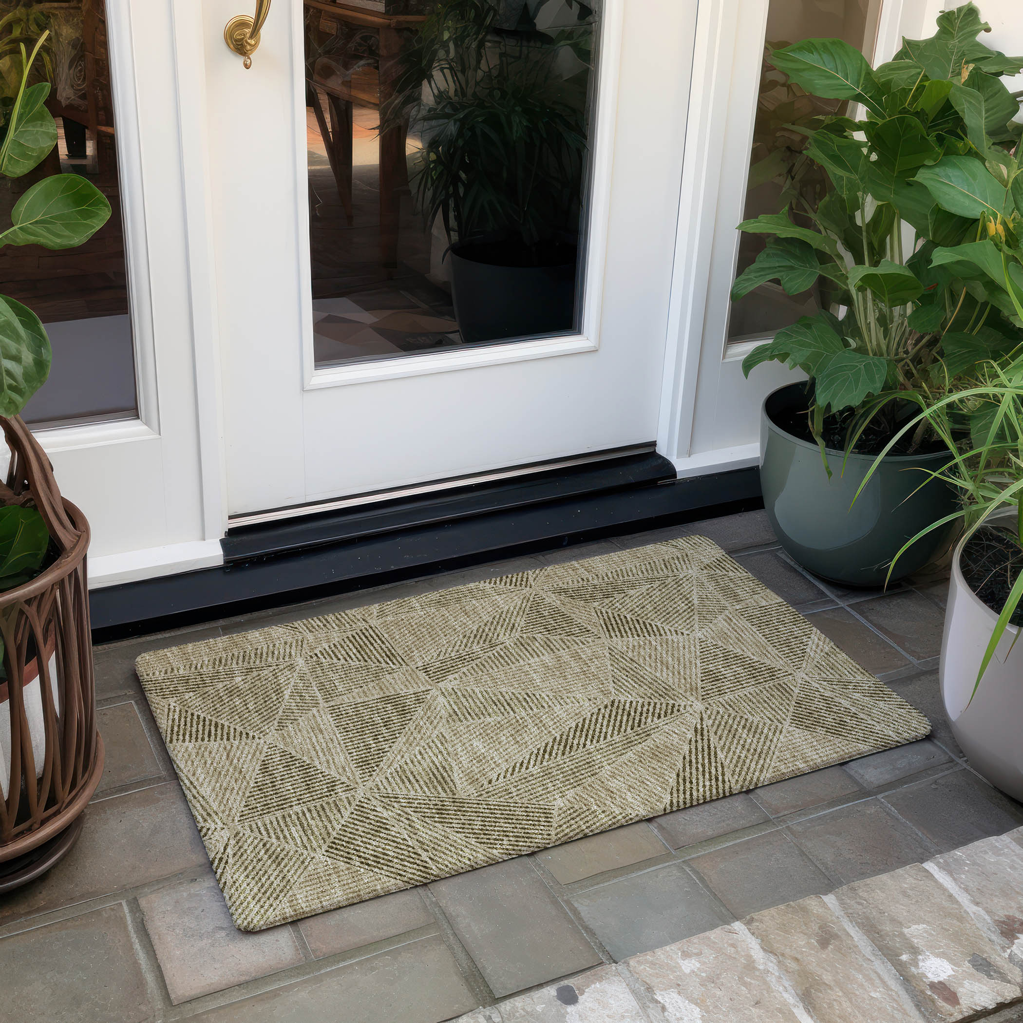 Khaki Flat Woven Synthetic Reversible Rectangular Rug