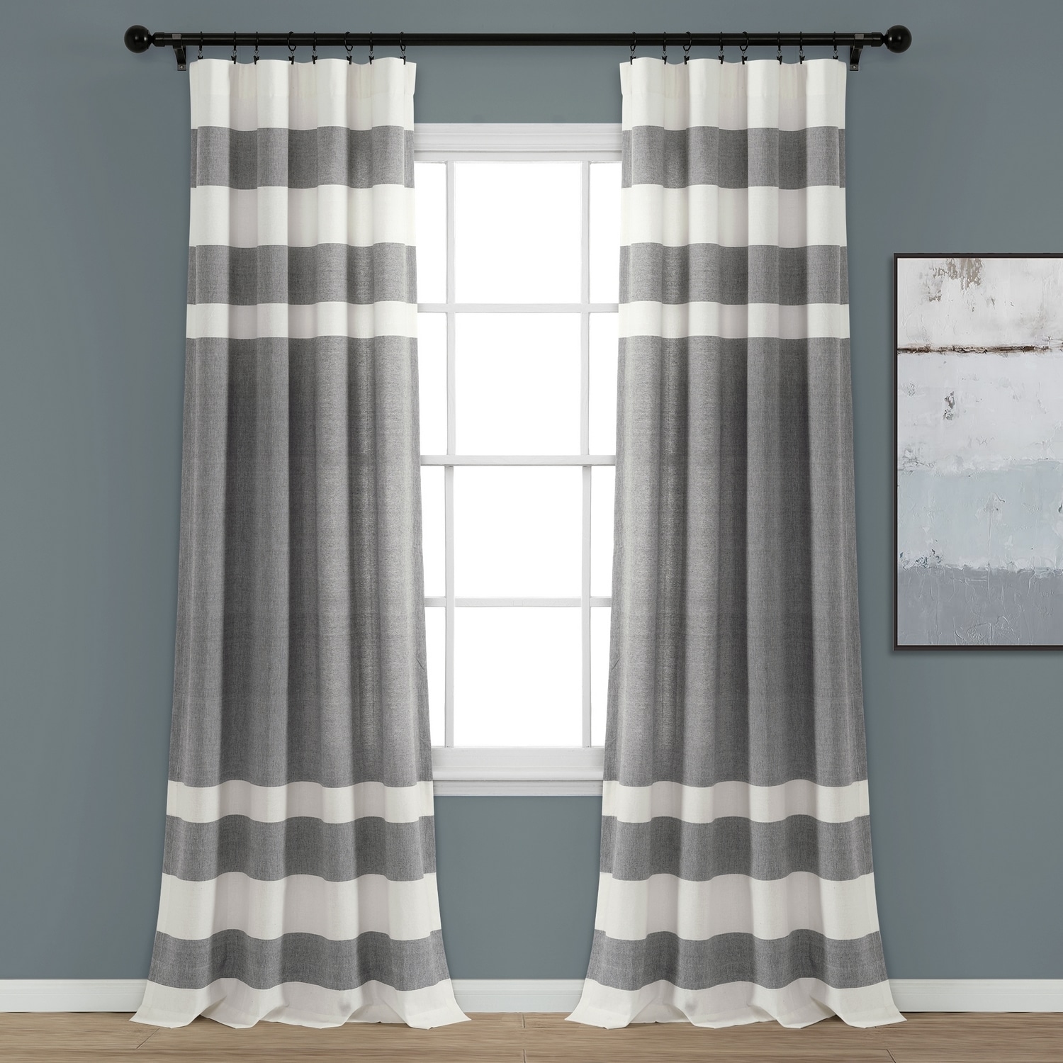 Lush Decor 16T004539 84-Inches Gray Striped Rod pocket Curtain panel pair