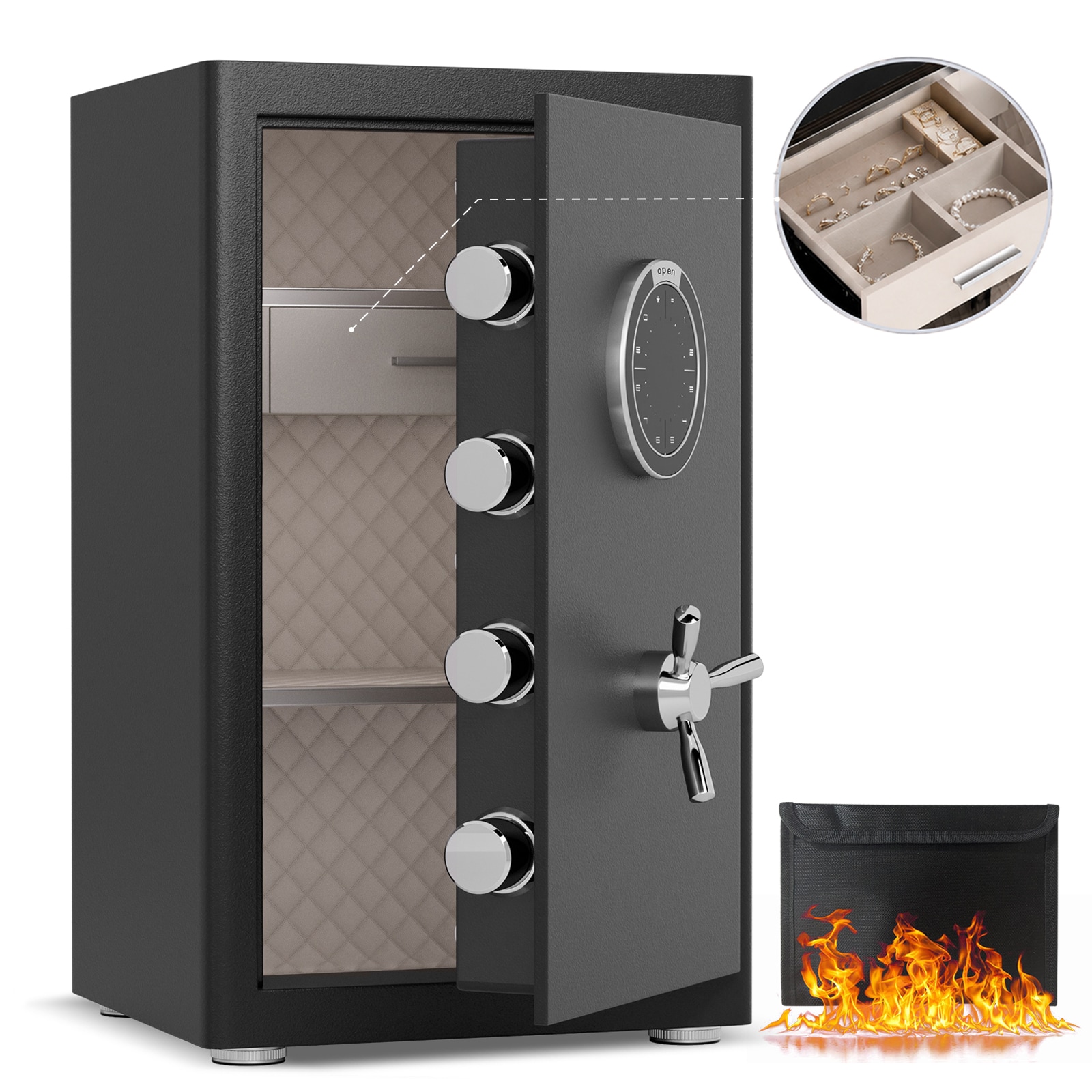 Huluwat - 2.8 Cu Ft Large Home Safe with Fireproof Bag Heavy-Duty Steel Construction Digital Keyp...