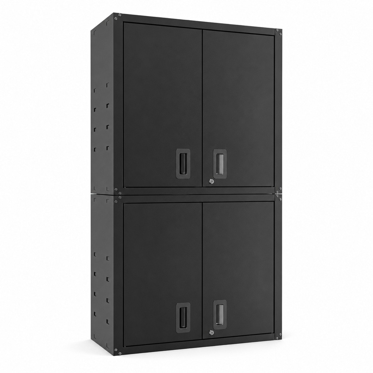 LUXEYARD 2PCS Metal Garage Storage Cabinet Wall Mounted Lockable Adjustable Shelves Hanging Tool Cabinet for Garage Basement Utility Room Black