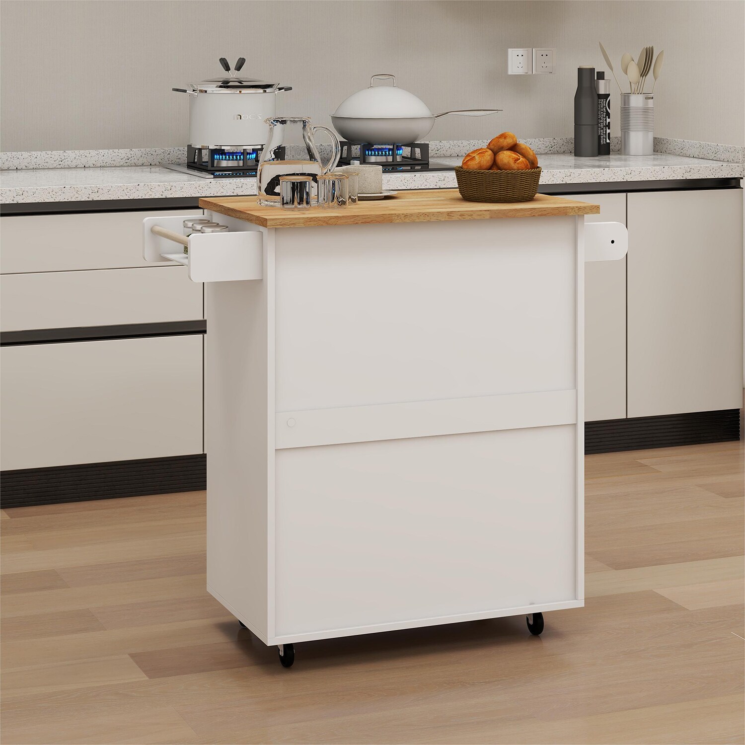 SINOFURN White Mdf Base with Mdf Top Rolling Kitchen Island (17.7-in x 32.9-in x 36.1-in)
