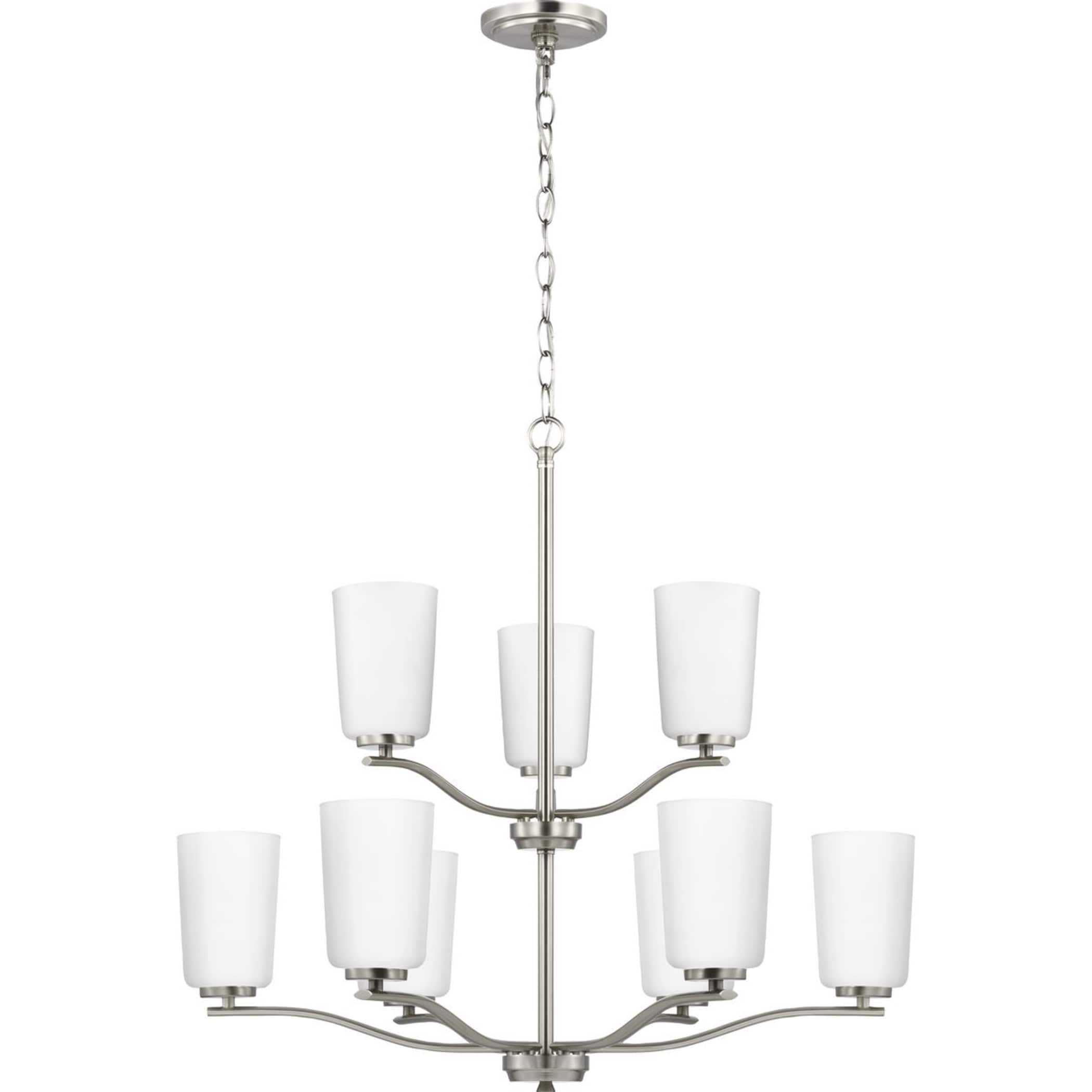 Adley Brushed Nickel Double-Tiered 9-Light Chandelier with Etched Glass Shades