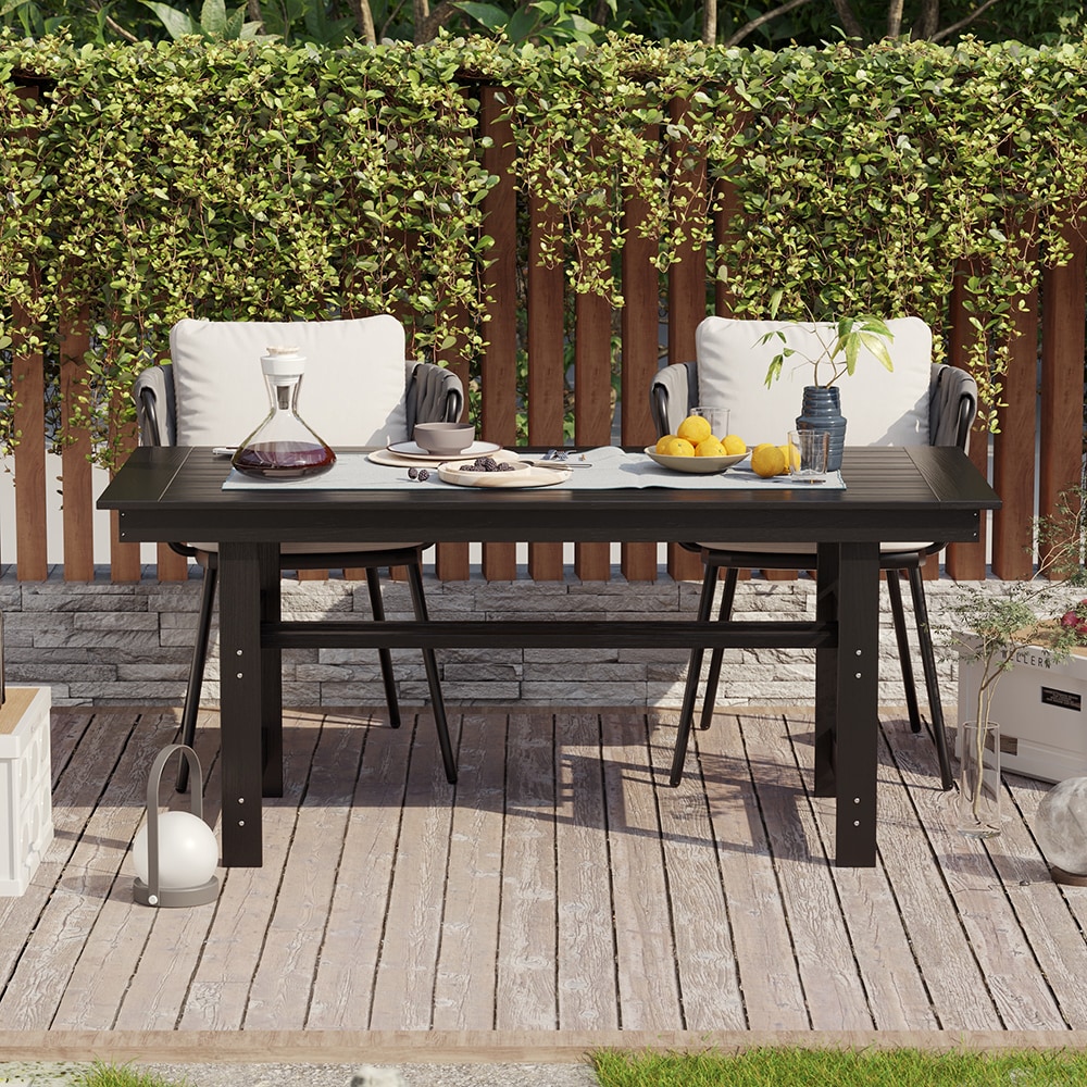 Homsee WIAWG Premium Outdoor Dining Table with Umbrella Hole Weather Resistant HDPE Patio Table for 8 Person 70.9''L x 32.7''W x 30.1''H Black