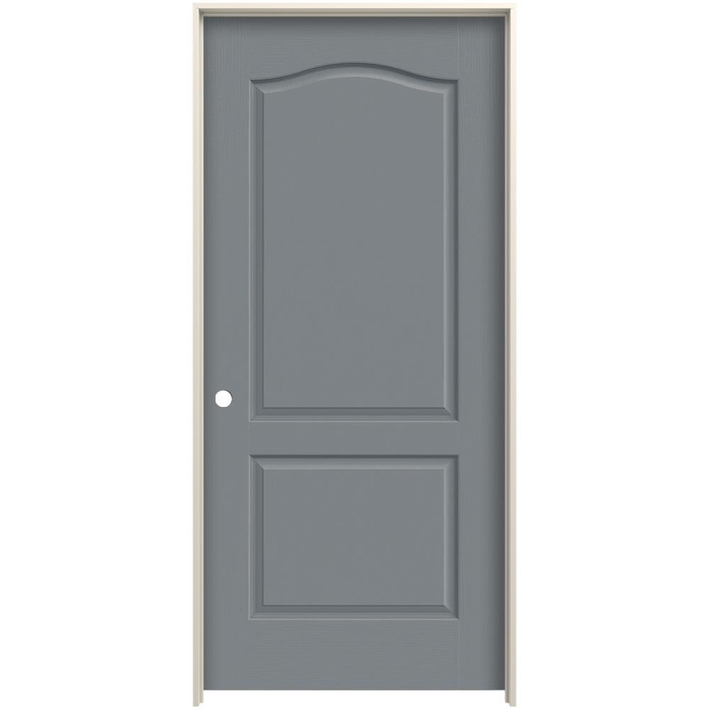 JELD-WEN LOWOLJW225900101 24-in x 80-in Graphite Solid Core 2-panel Arch Top Right Hand Textured Prefinished Molded Composite Flat Jamb Single Prehung Interior Door