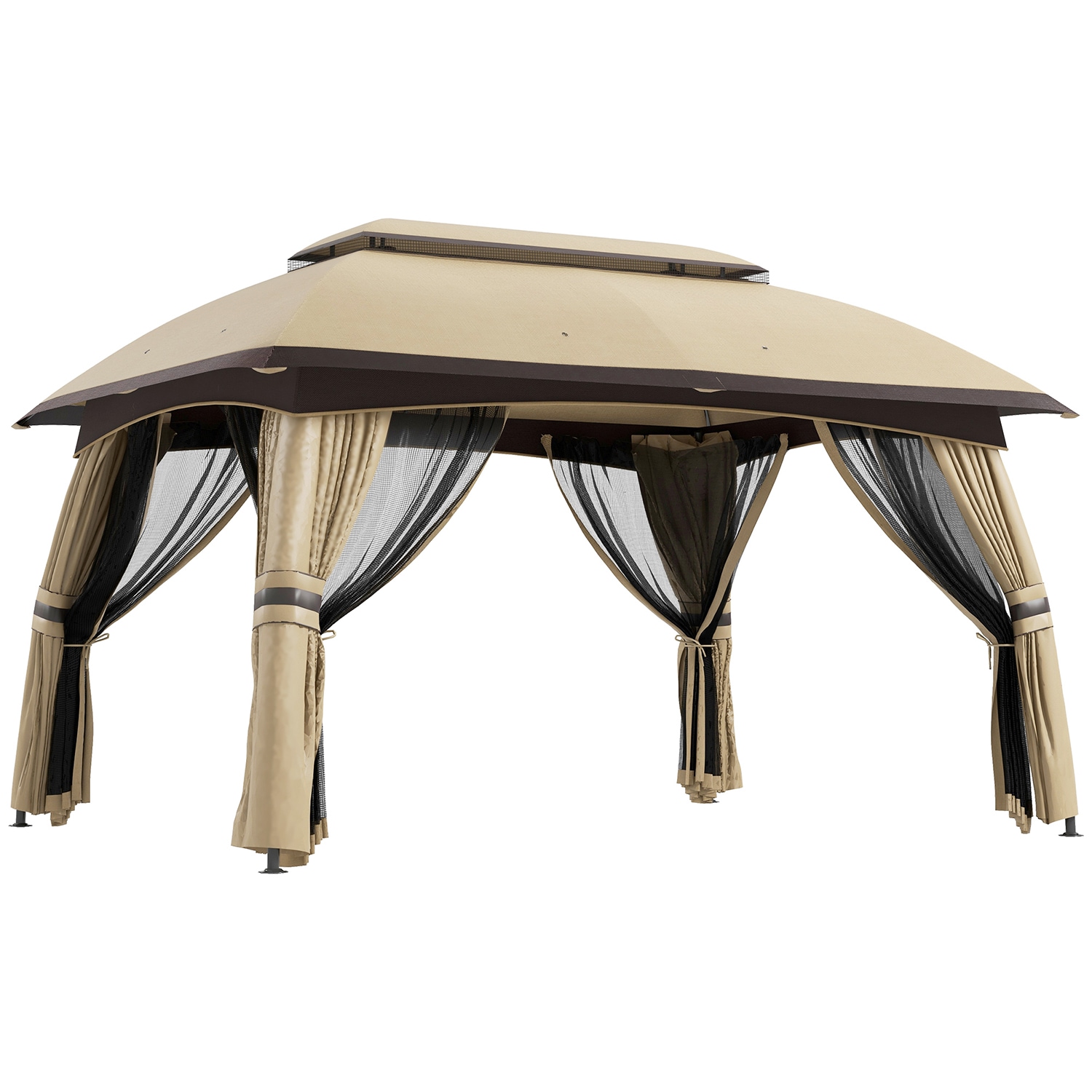 GZMR GZ-W2225P245 9.83-ft x 13-ft Outdoor Gazebo Canopy Shelter with Netting Beige Gazebo with Soft Top Roof
