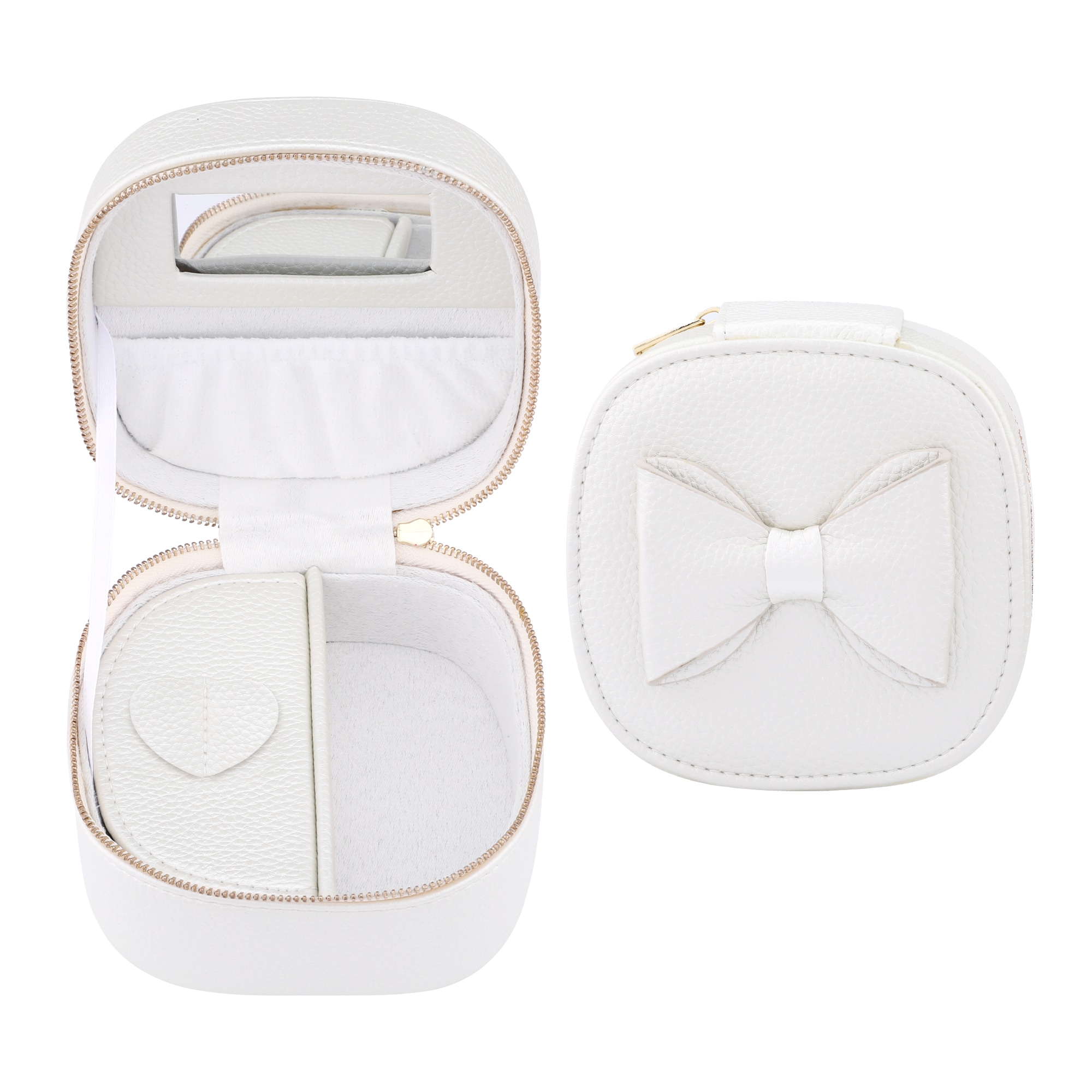 Unique Bargains PU Leather Travel Jewelry Box with Mirror for Women Portable Jewelry Organizer Case Storage Display Holder for Earring Ring 5x5x3in Silver