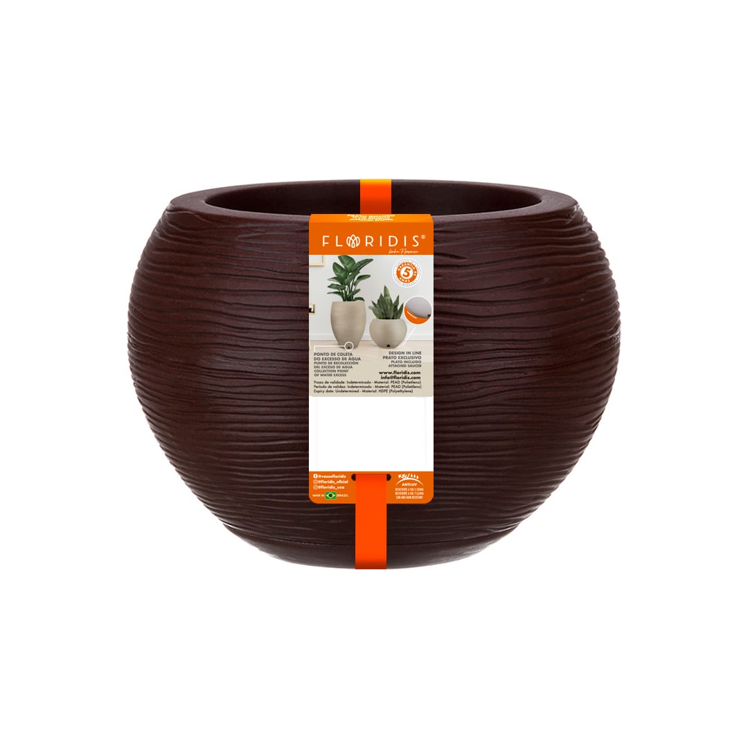 FLORIDIS 10160620 Round 7.875-in W x 13.8-in L Brown HDPE Indoor/Outdoor Planter