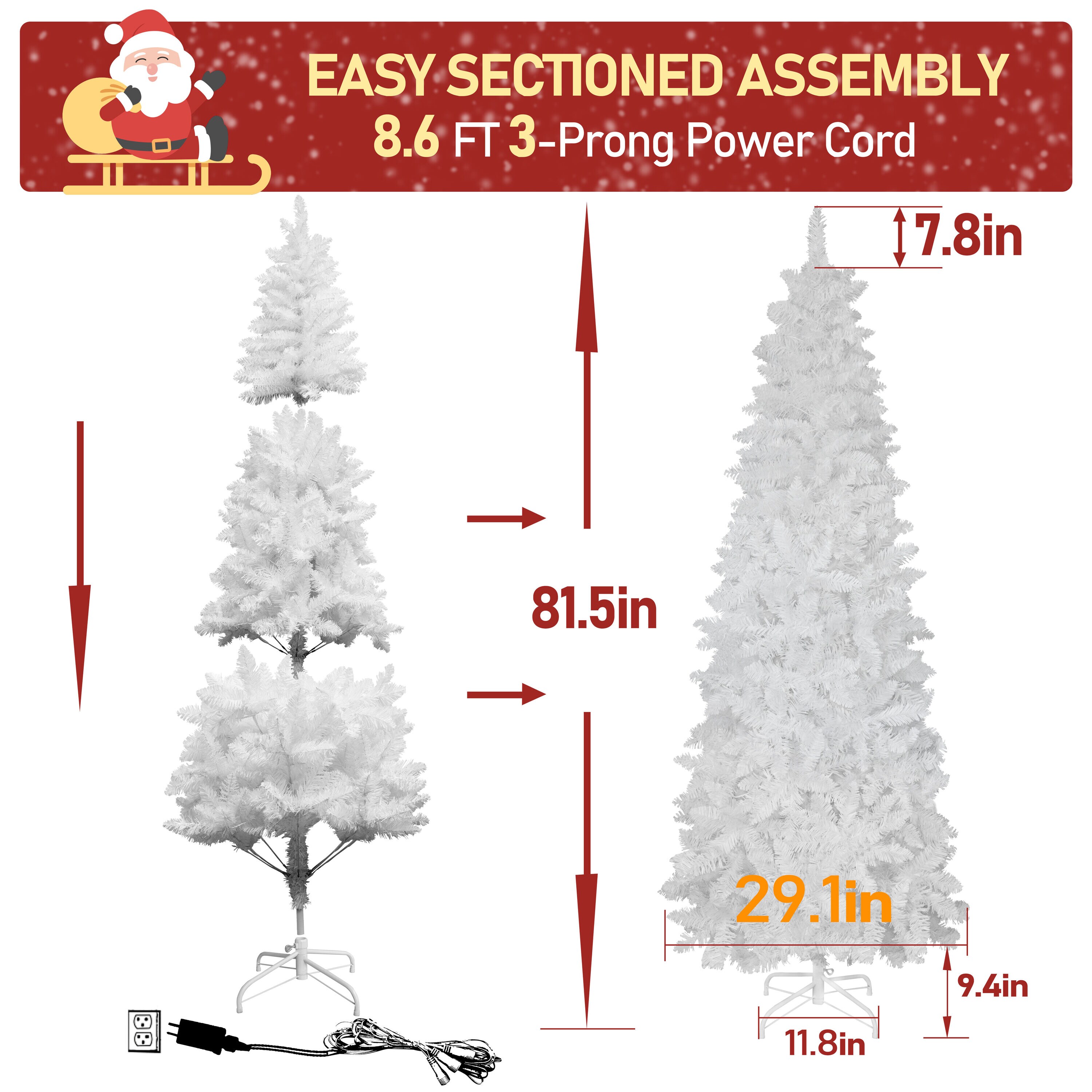 VEIKOUS 6-ft Pine Pre-lit Pencil White Artificial Christmas Tree with ...