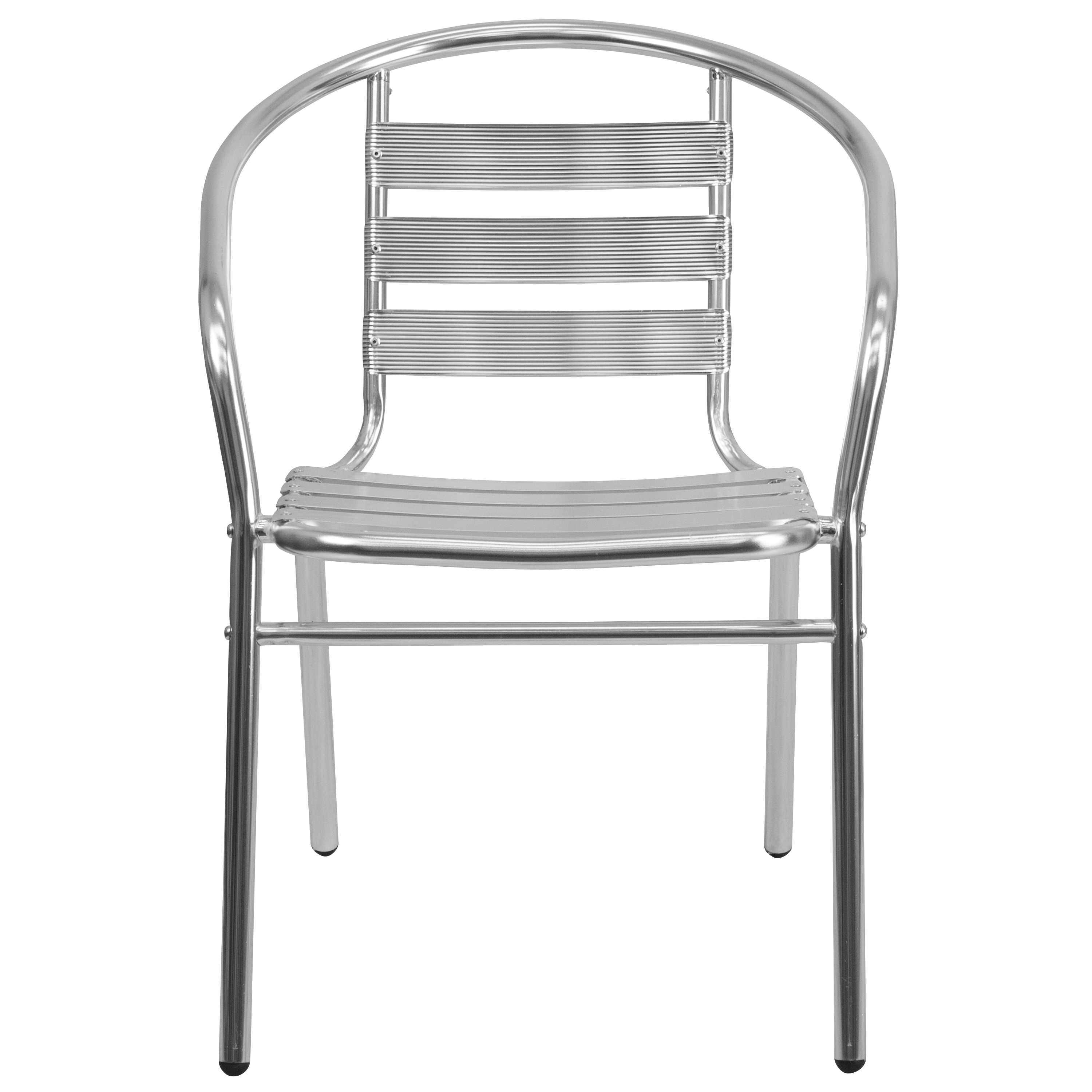Silver Aluminum Indoor-Outdoor Stackable Dining Chair with Arms