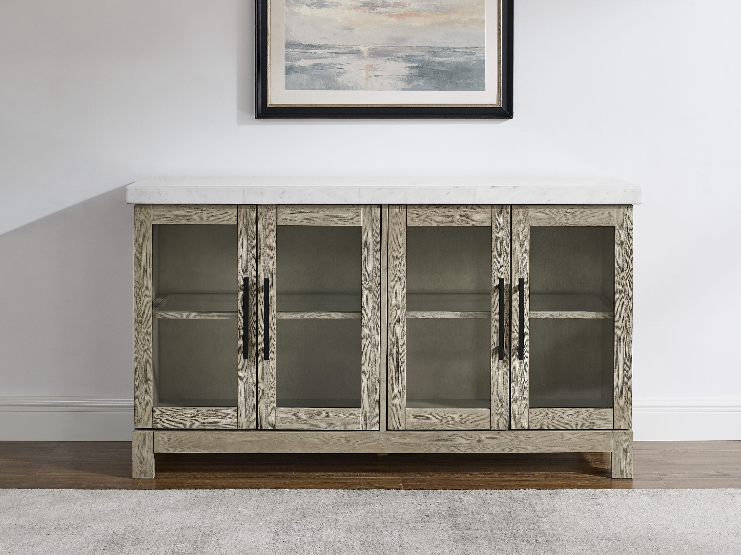 Carena Lighted White Marble and Wheat Wood Sideboard