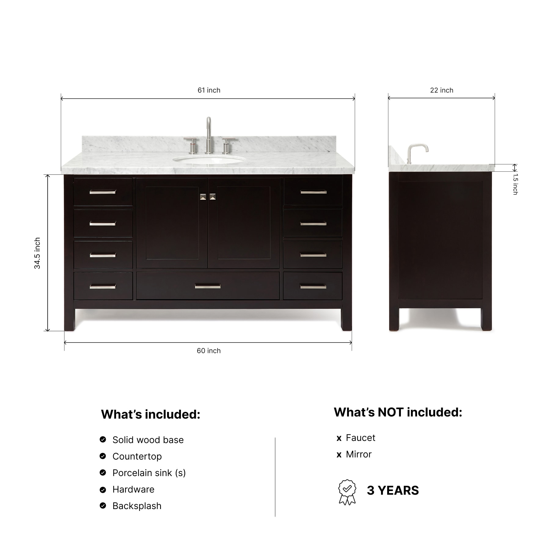 ARIEL A061S-VO-ESP Bath-Vanity-Combo - View #3