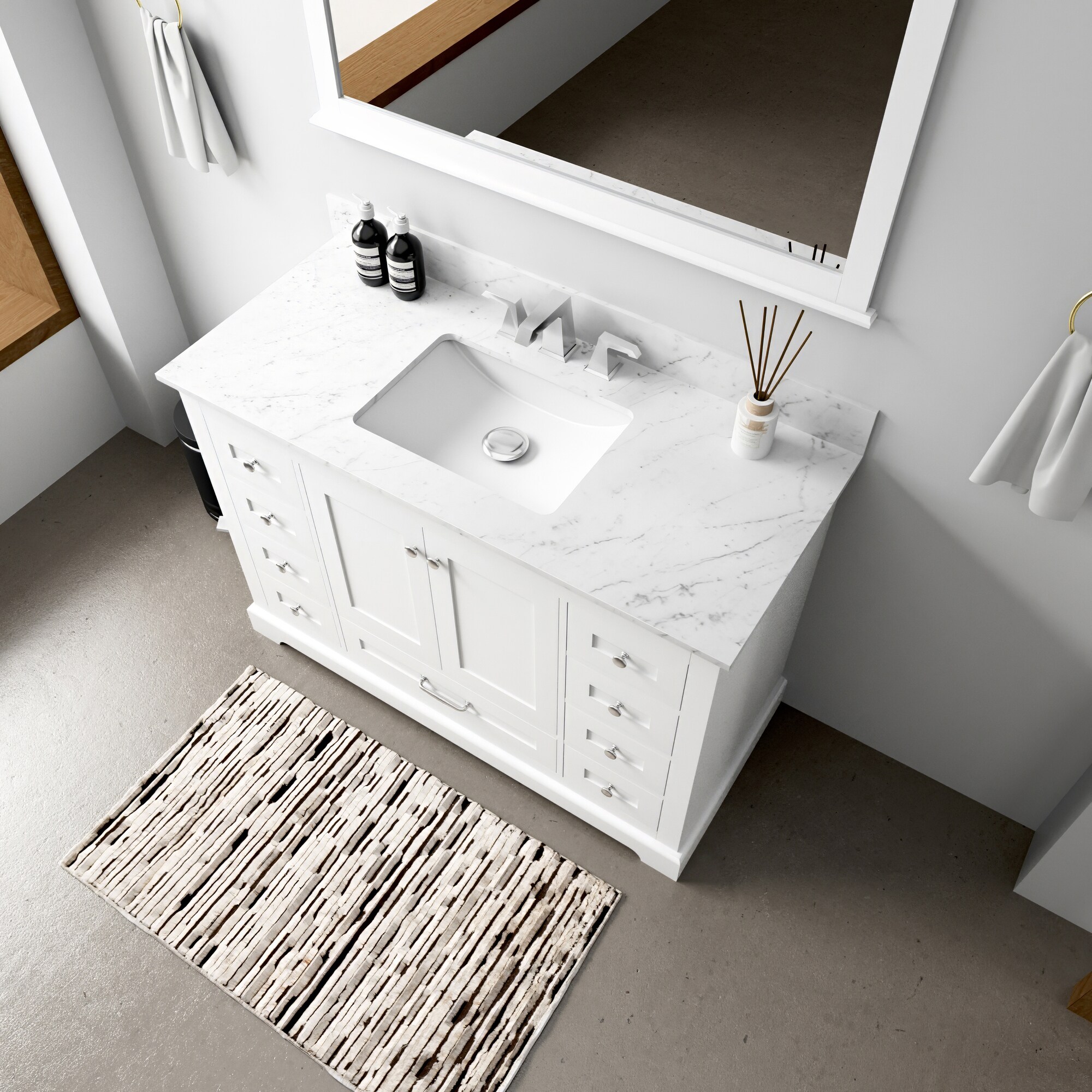 Dukes 48" White Marble Top Vanity with Mirror and Faucet