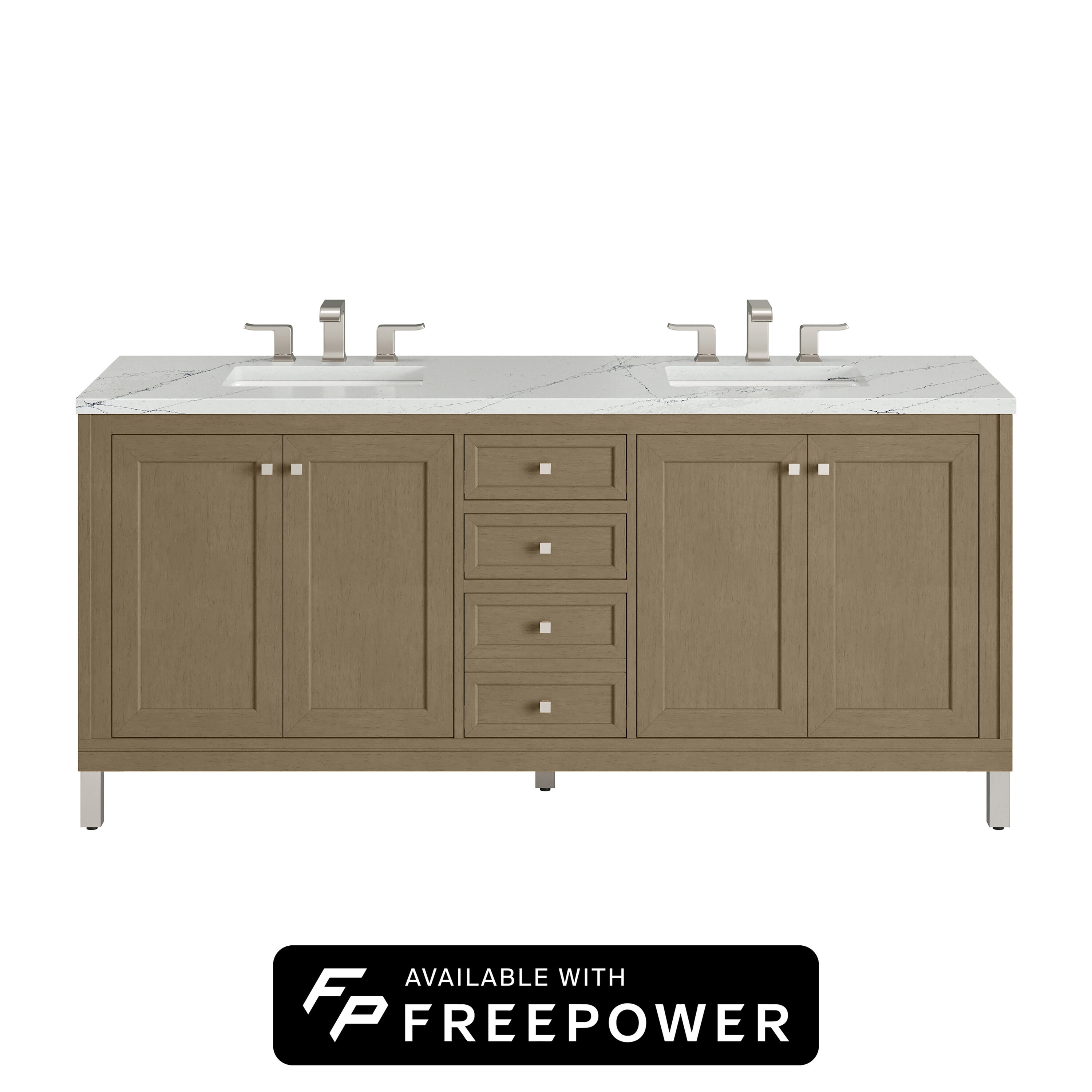 James Martin Vanities 503-V72-WLW-FENC Chicago 72-in Walnut Whisper Undermount Double Sink Bathroom Vanity with Ethereal Noctis Quartz Top