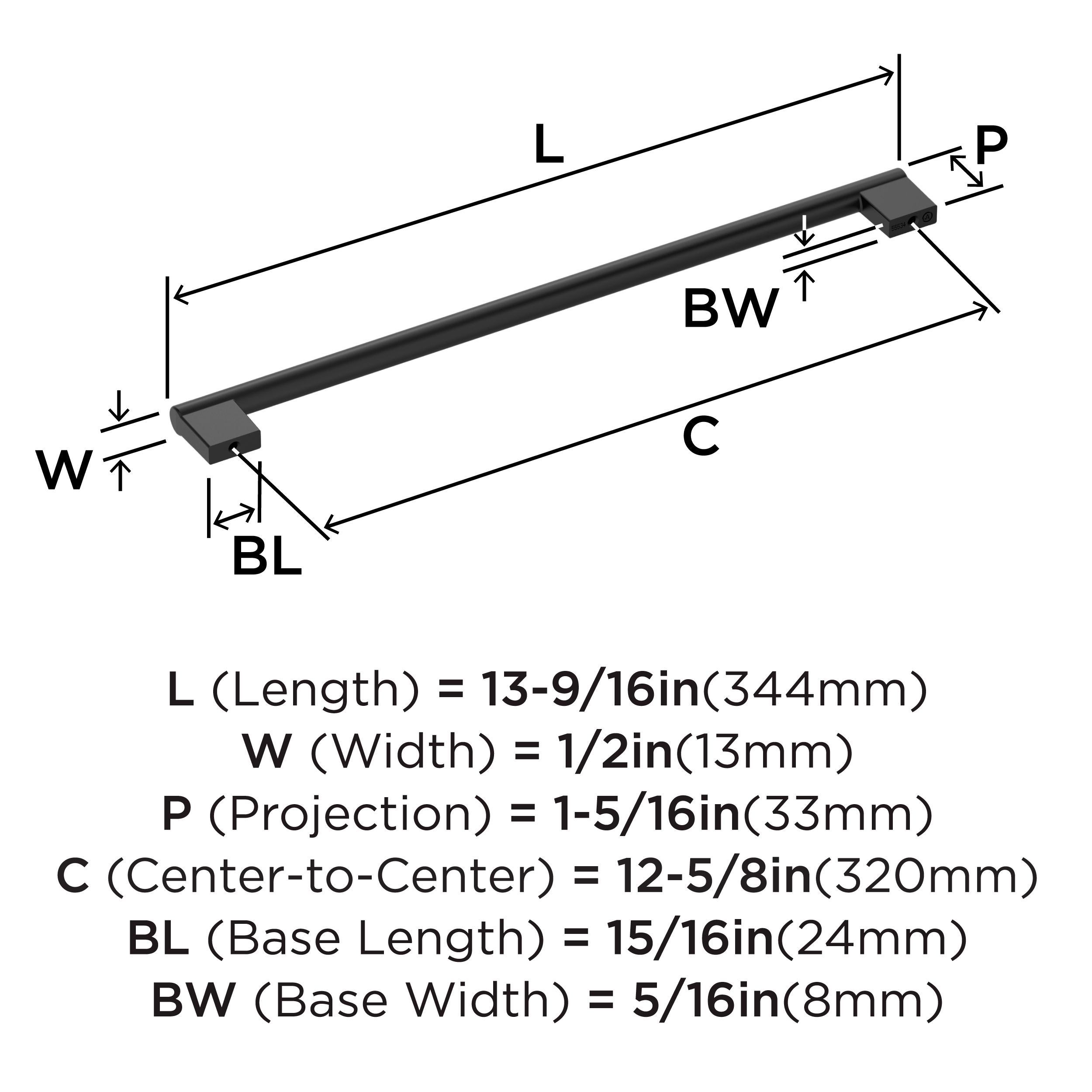 Matte Black 12-5/8" Modern Industrial Cabinet Pull