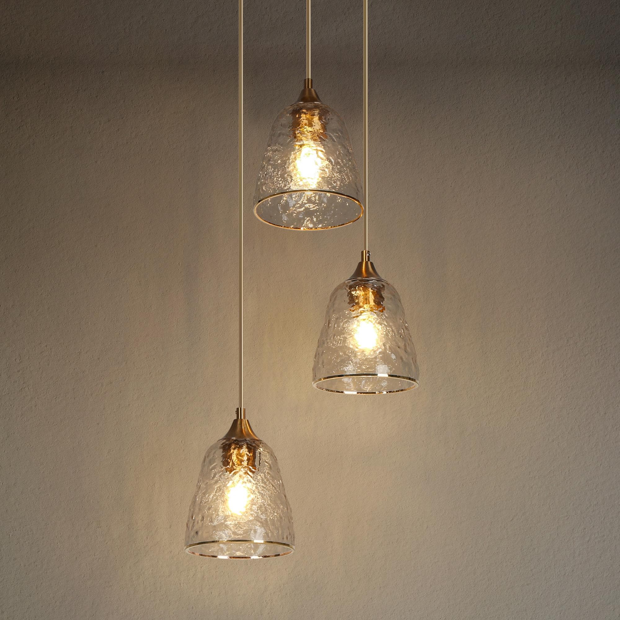 LNC Dolohovstrout 3-Light Gold with Art Ripple Glass Modern ...