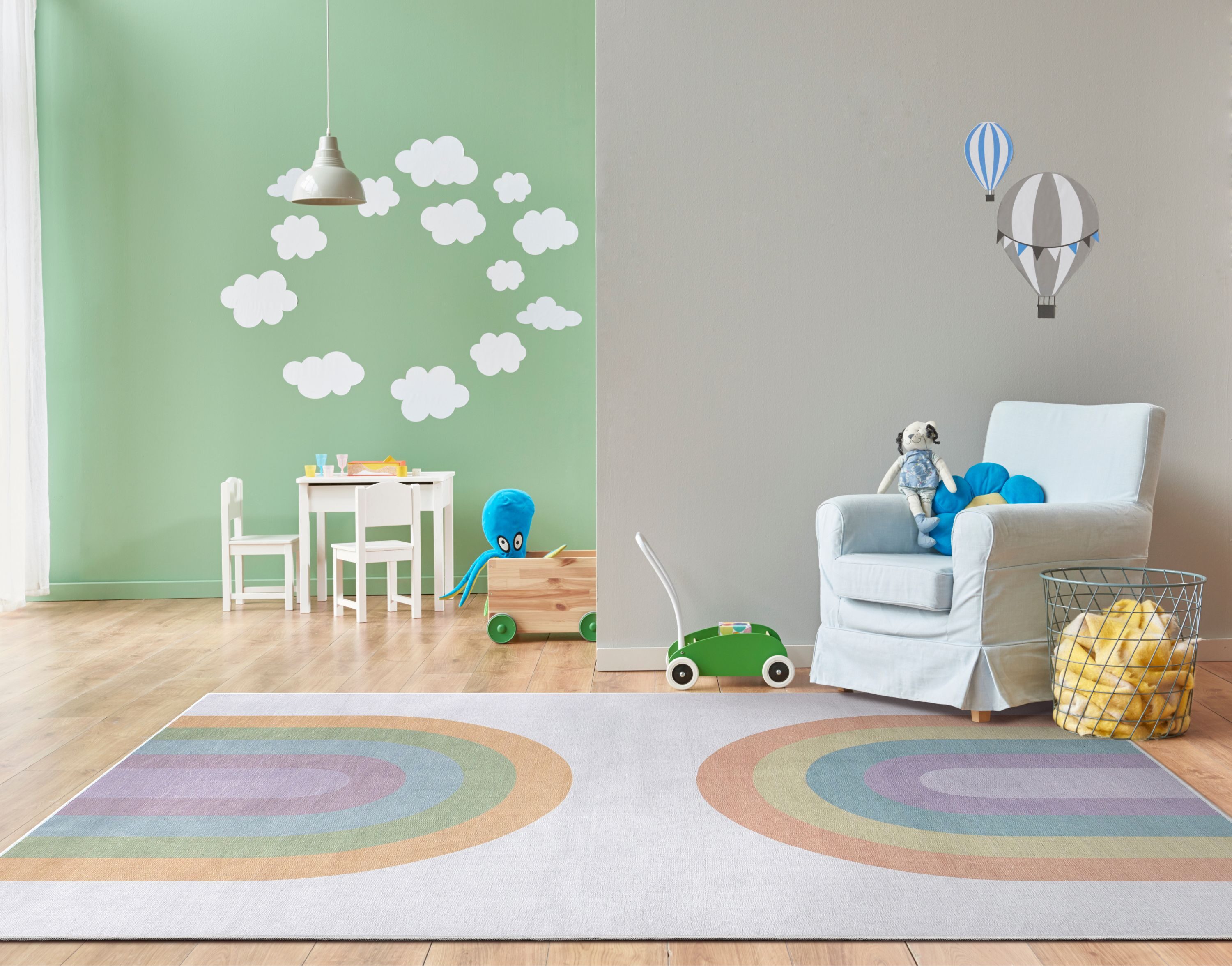 Multicolor Rainbow Watercolor Chenille Kids Area Rug 3'3" x 5'