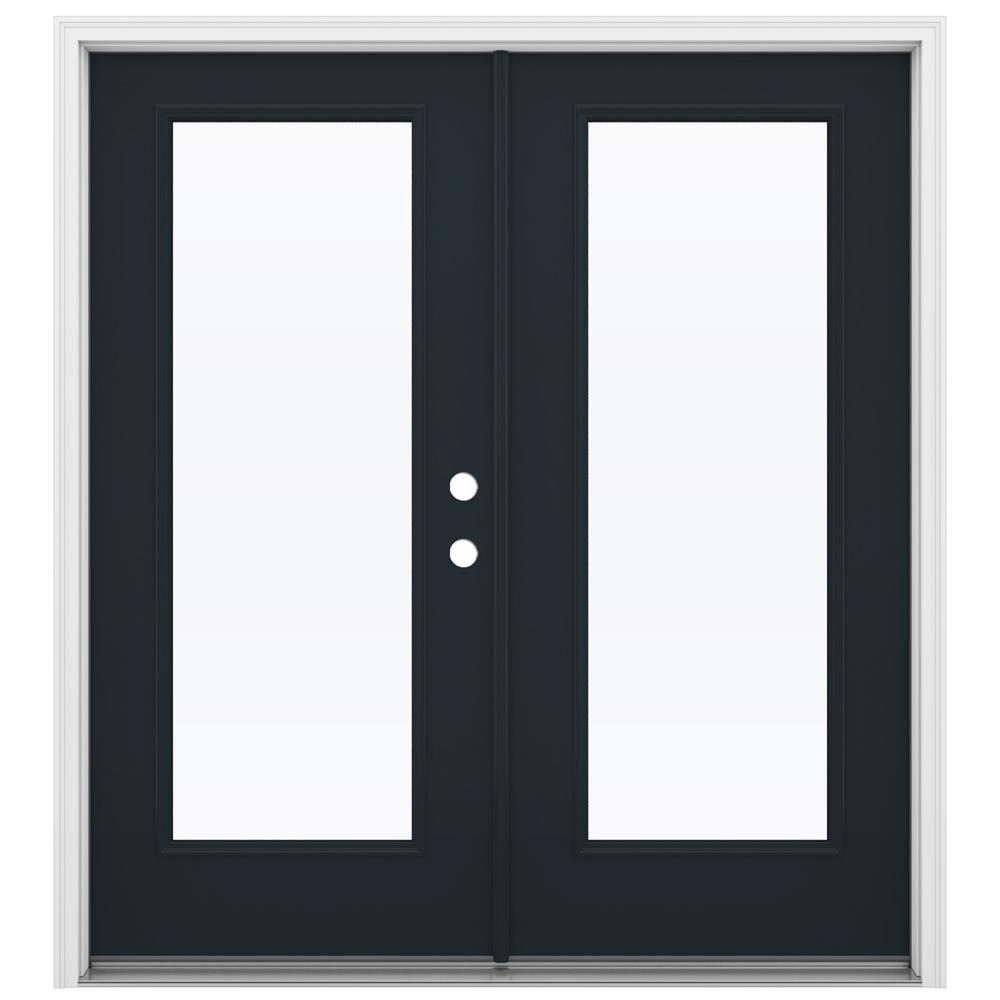 JELD-WEN LOWOLJW238700073 72-in x 80-in x 4-9/16-in Jamb Low-E Clear glass , Black Steel Left-hand inswing French Double Patio Door Brickmould Included