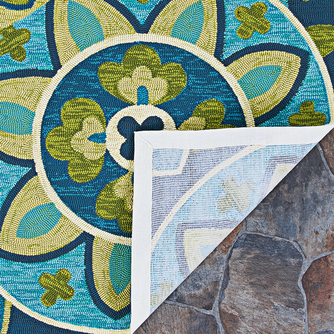 Handmade Blue Floral Synthetic Rectangular Rug, 5'6" x 8'