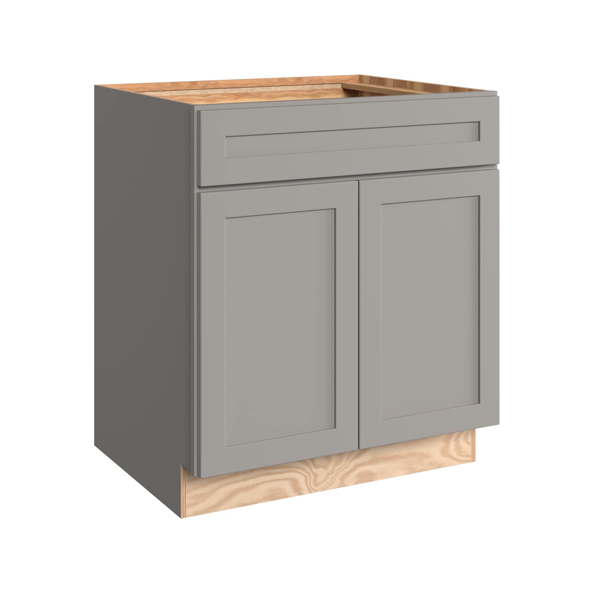 KraftMaid Momentum SB30.WG81 Deveron 30-in W x 34.5-in H x 24-in D Pebble Grey Sink Base Fully assembled Plywood Cabinet (Recessed Panel Shaker)