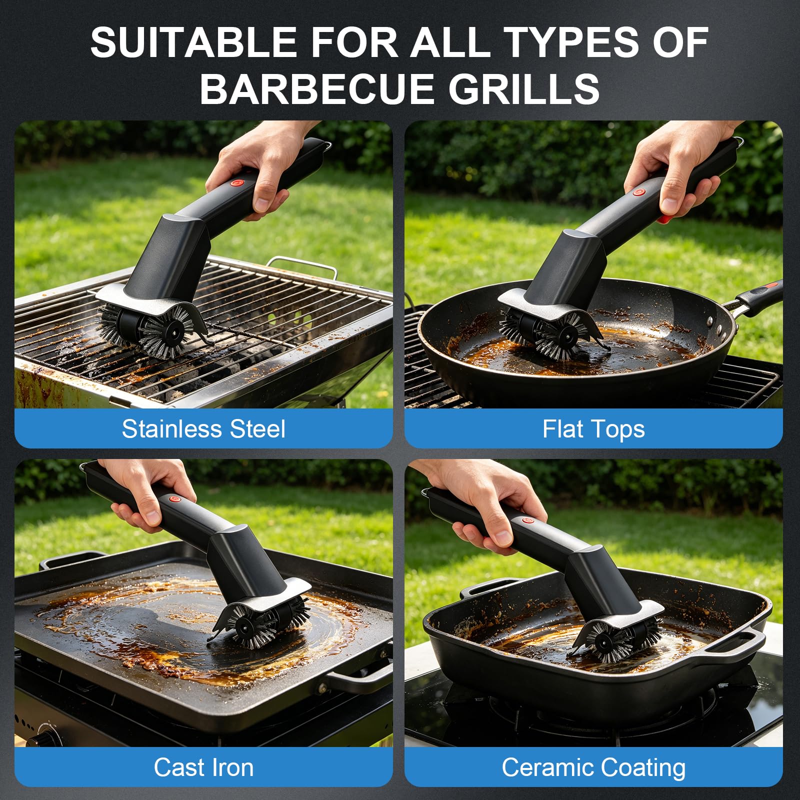 JVFCXXV Cordless Electric Grill Brush with Water Spray and LED Light ...