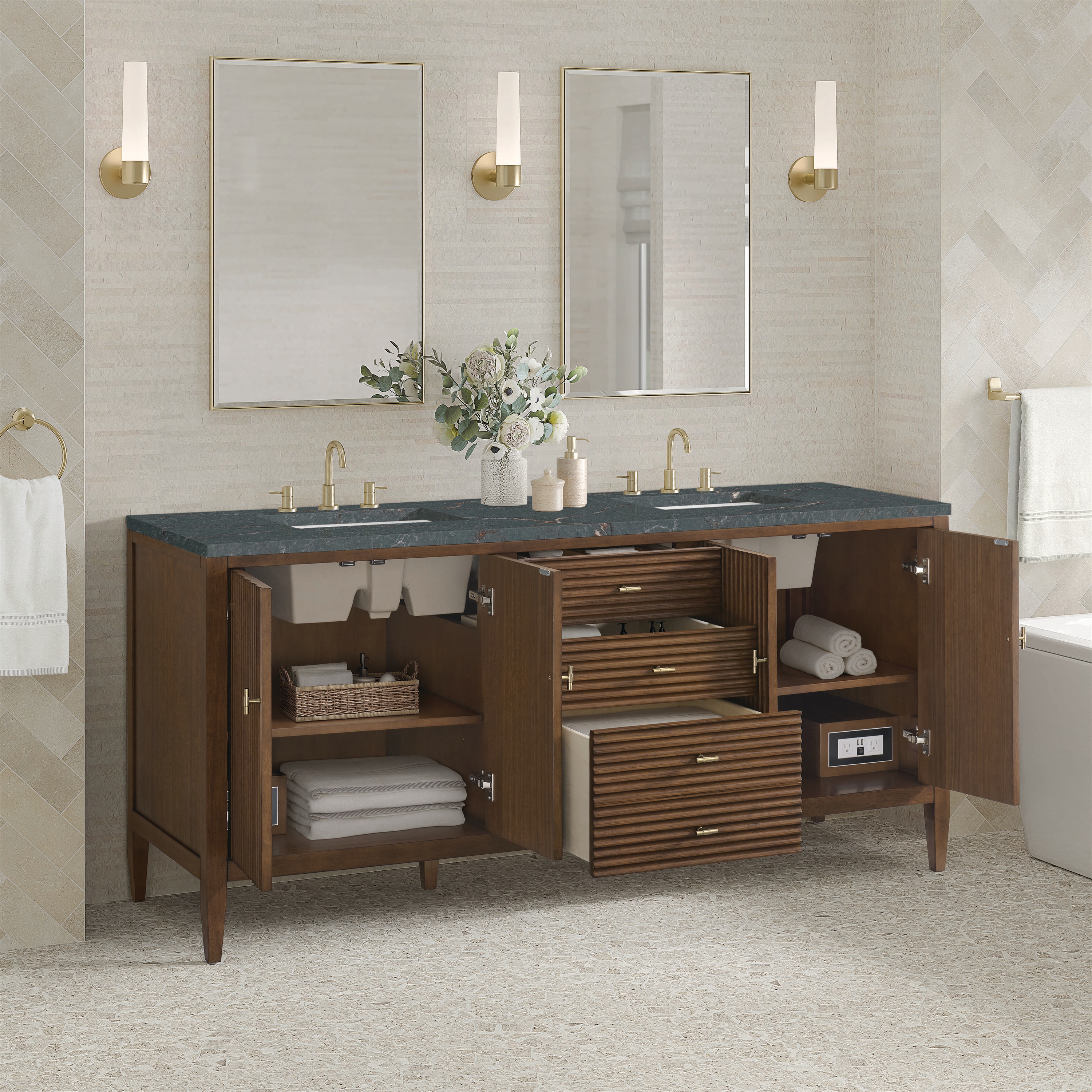 James Martin Vanities Myrrin 72-in Mid-century Walnut Undermount