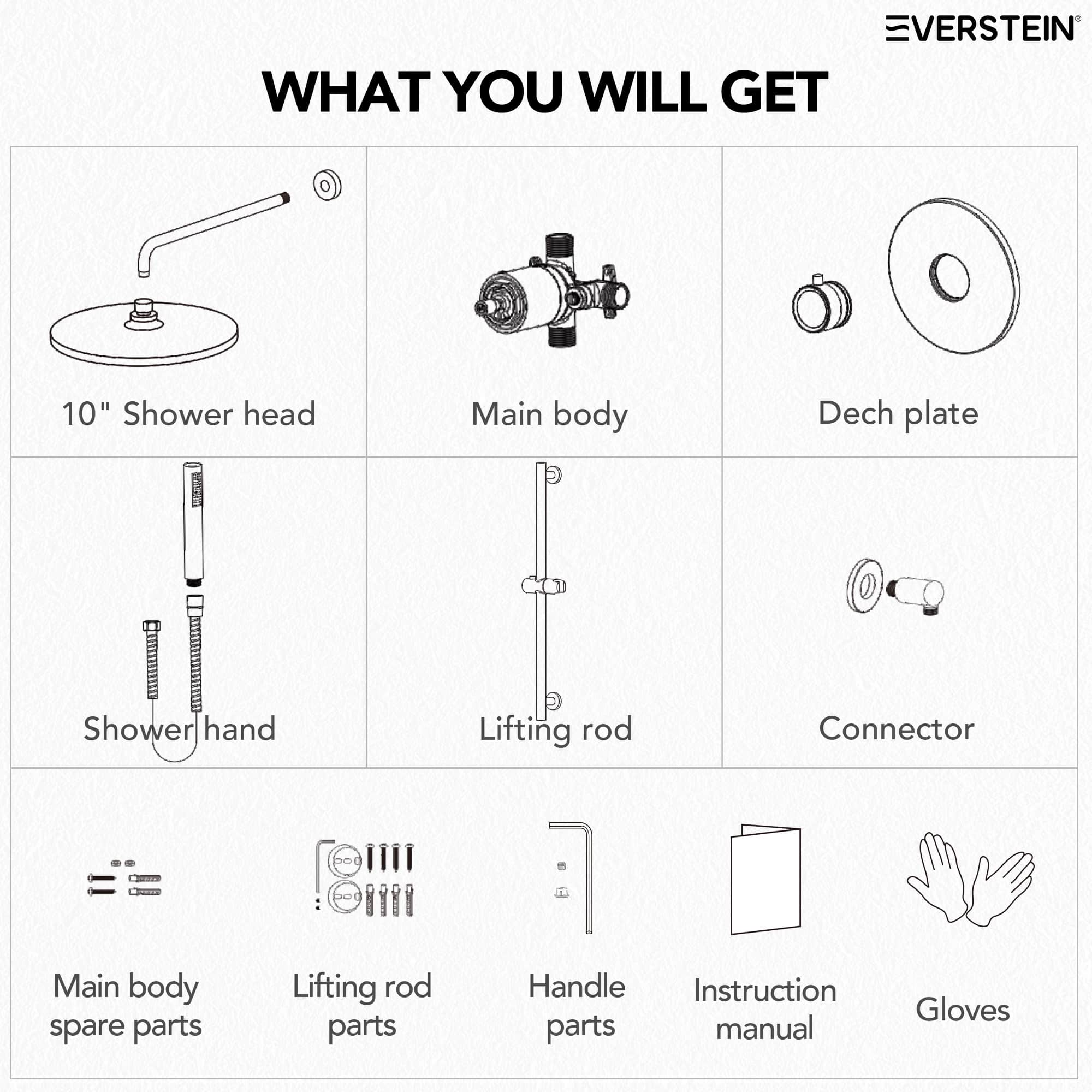 EVERSTEIN SFS-1013-GD10 Showerhead-Bar-Panels - View #13