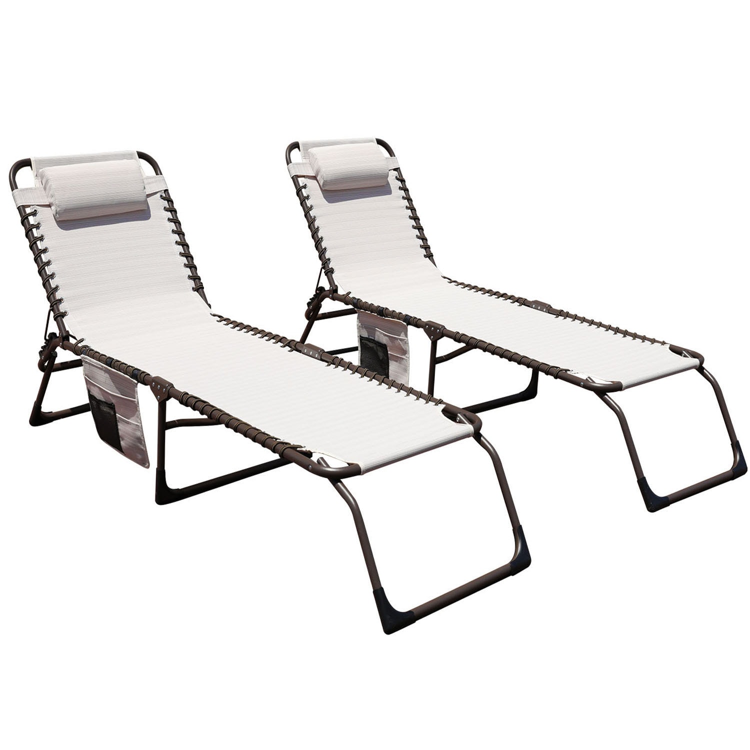 BANSA ROSE LLZJWL41405 Patio Chair Stackable Beige Steel Frame Stationary Recliner Chair with White Slat Seat